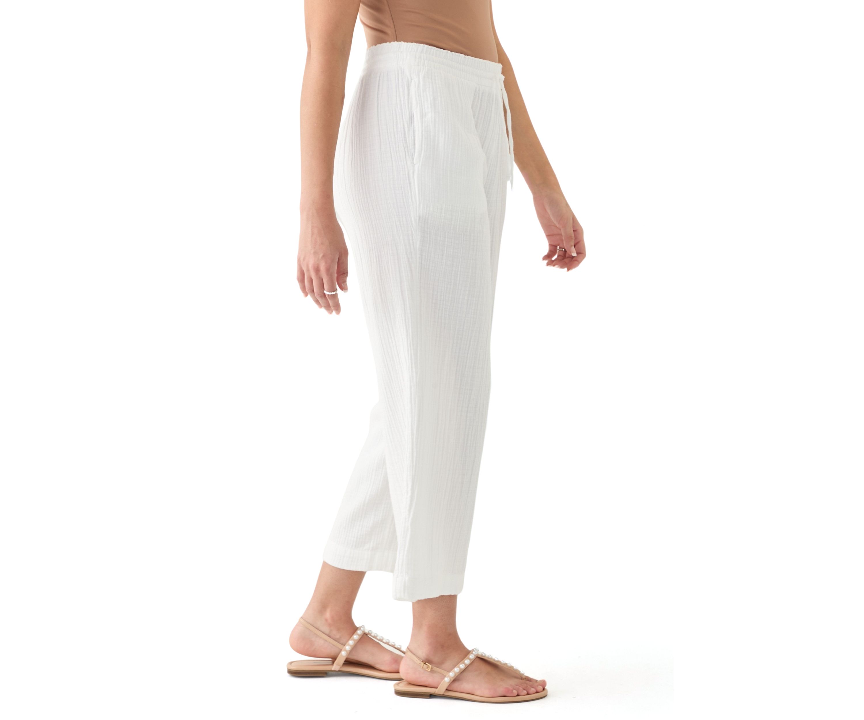 Womens High Rise Tie Waist Ankle Trousers 