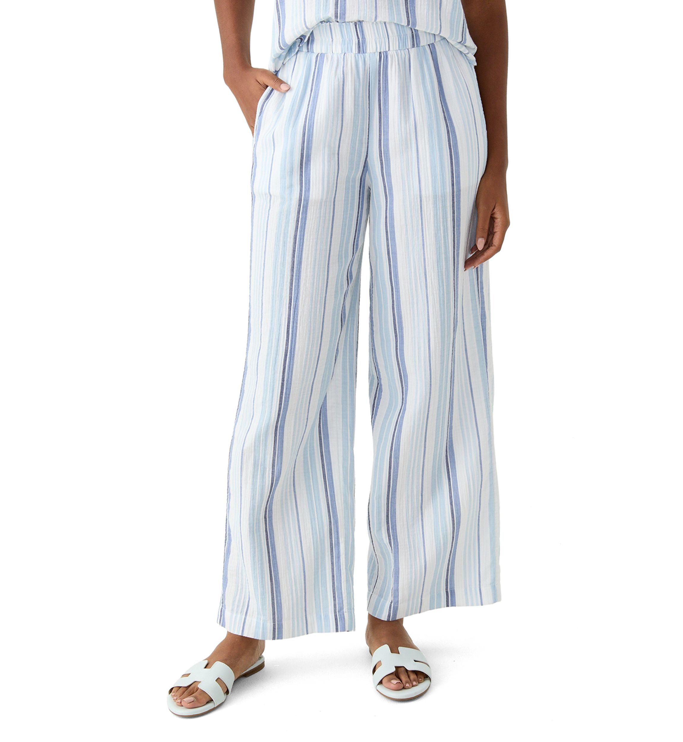 Womens Mid Rise Pull On Wide Leg Striped Pants