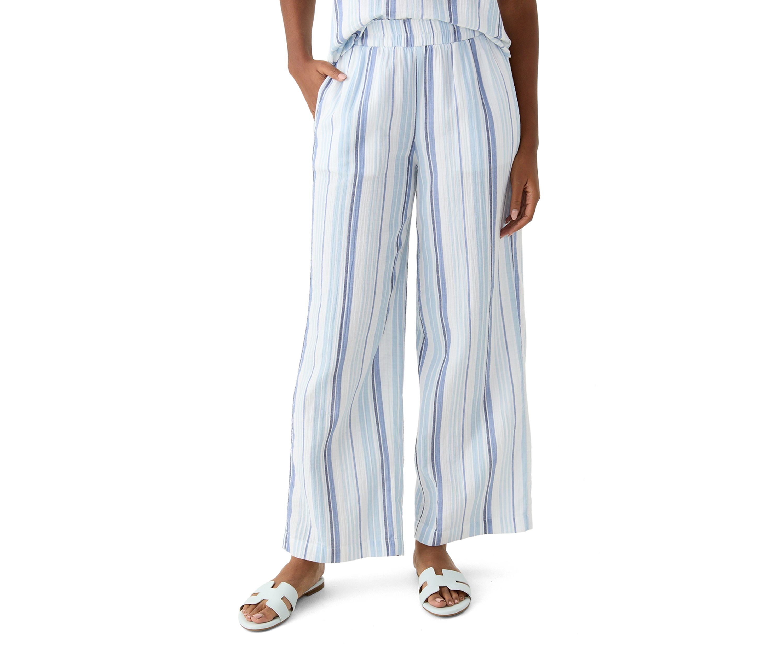 Womens Mid Rise Pull On Wide Leg Striped Pants