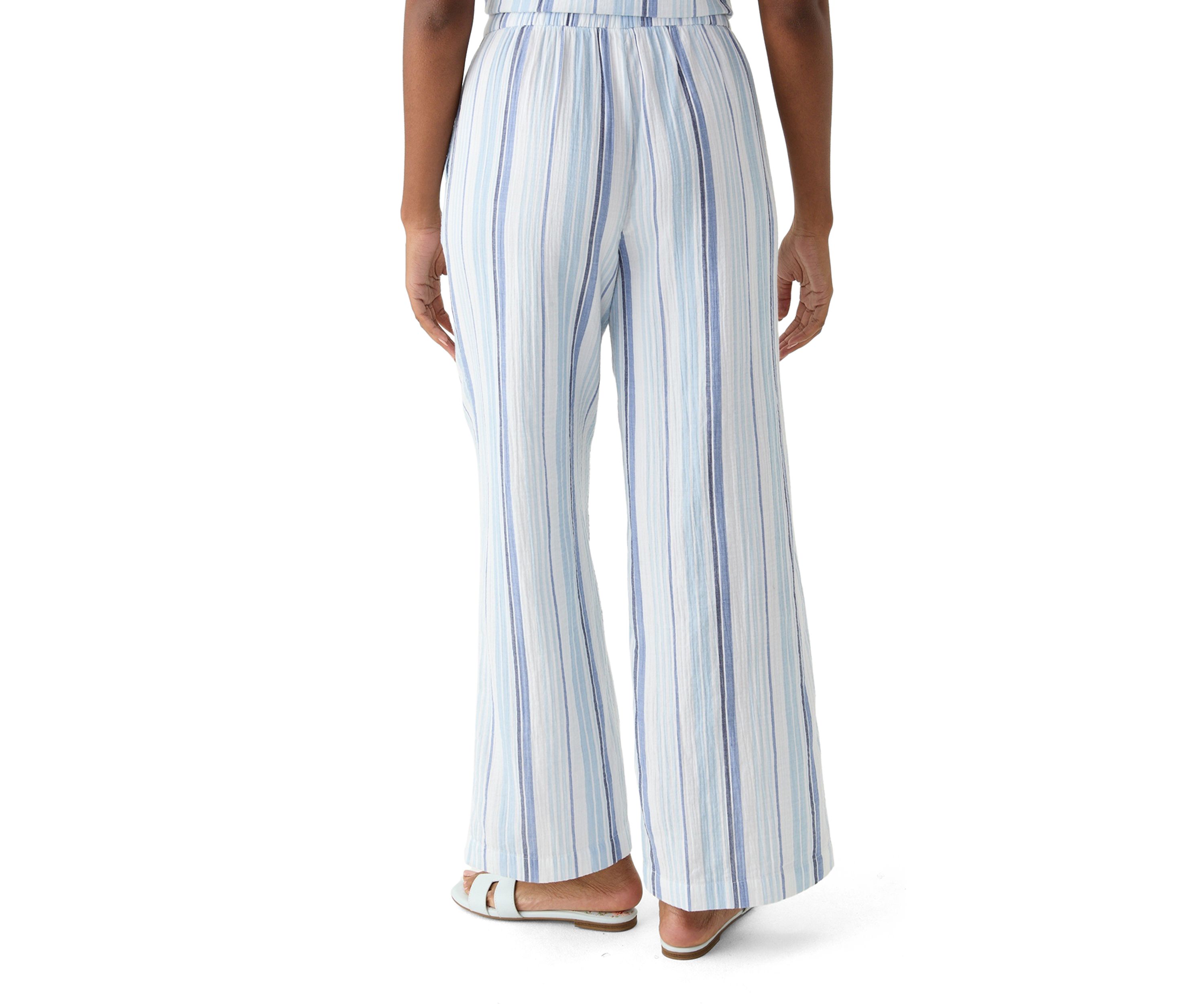 Womens Mid Rise Pull On Wide Leg Striped Pants