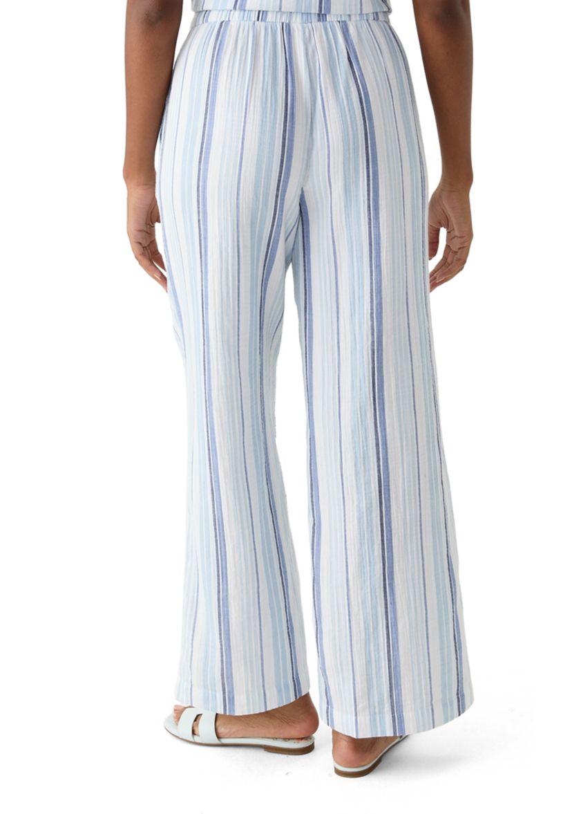 Womens Mid Rise Pull On Wide Leg Striped Pants