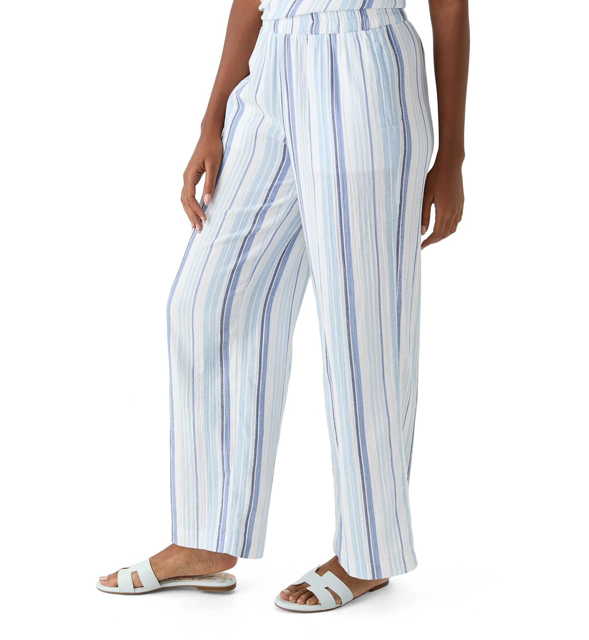 Womens Mid Rise Pull On Wide Leg Striped Pants