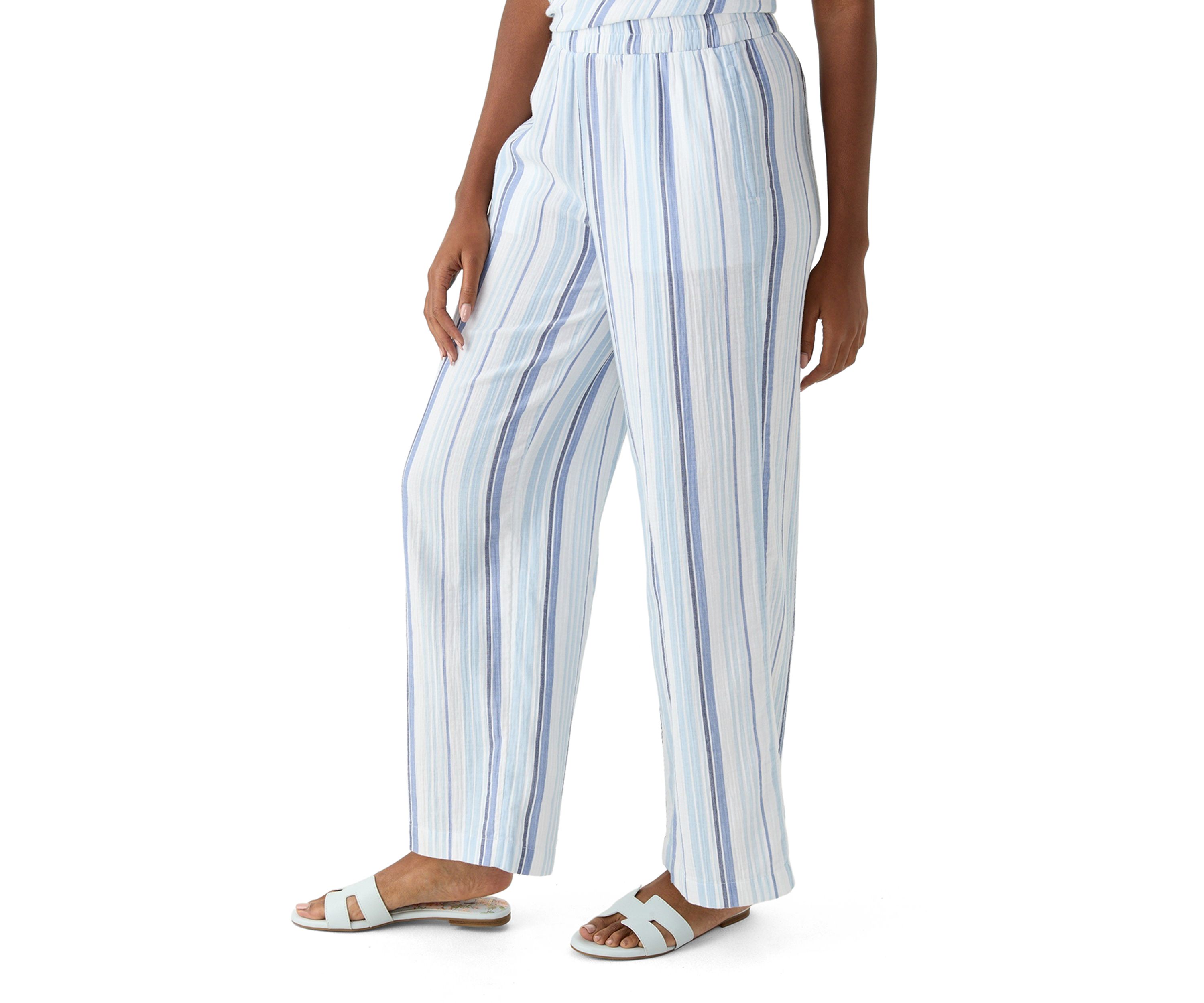 Womens Mid Rise Pull On Wide Leg Striped Pants