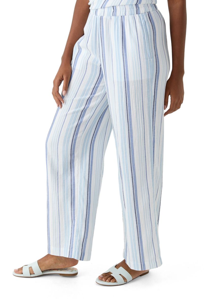 Womens Mid Rise Pull On Wide Leg Striped Pants