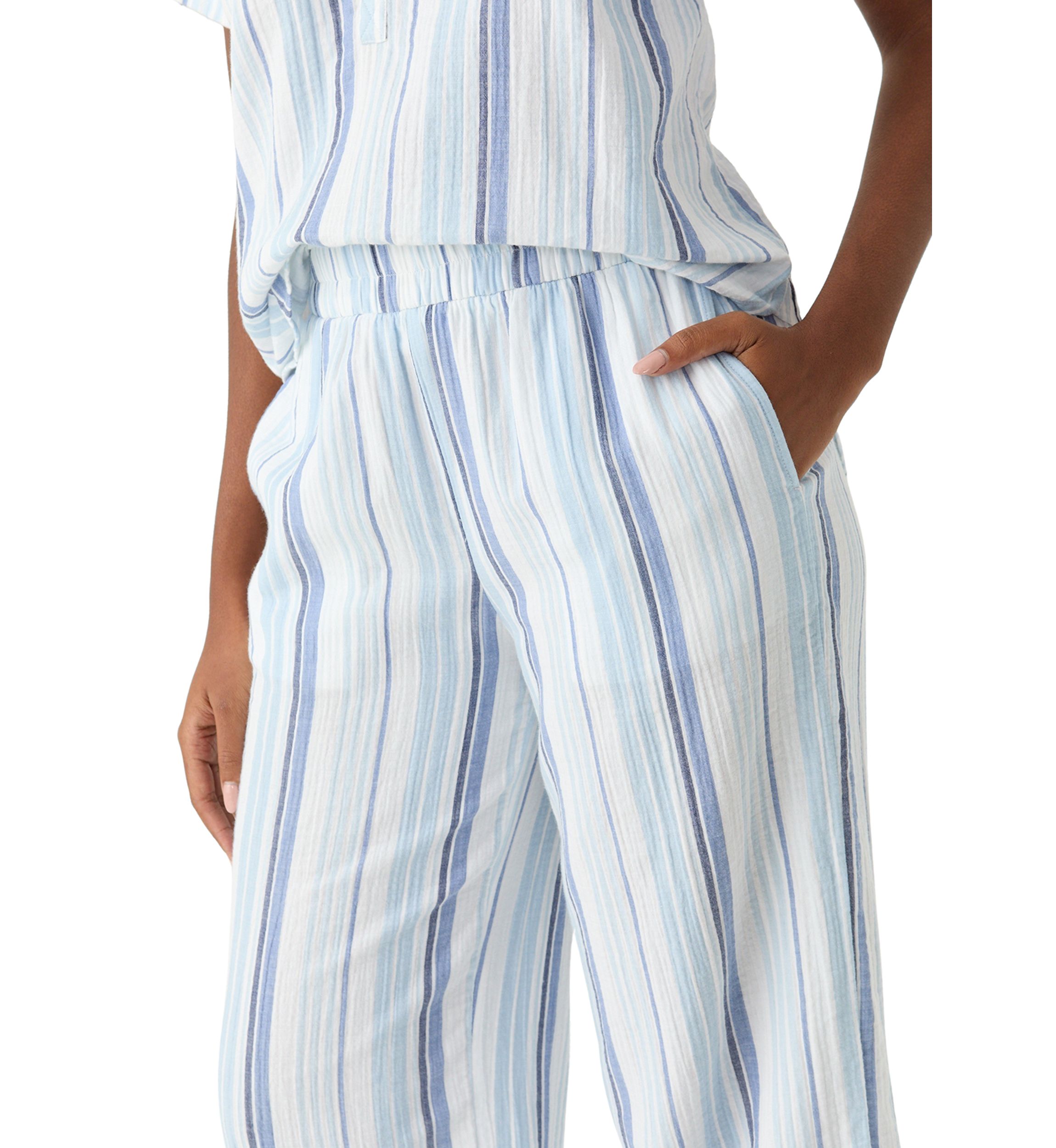 Womens Mid Rise Pull On Wide Leg Striped Pants