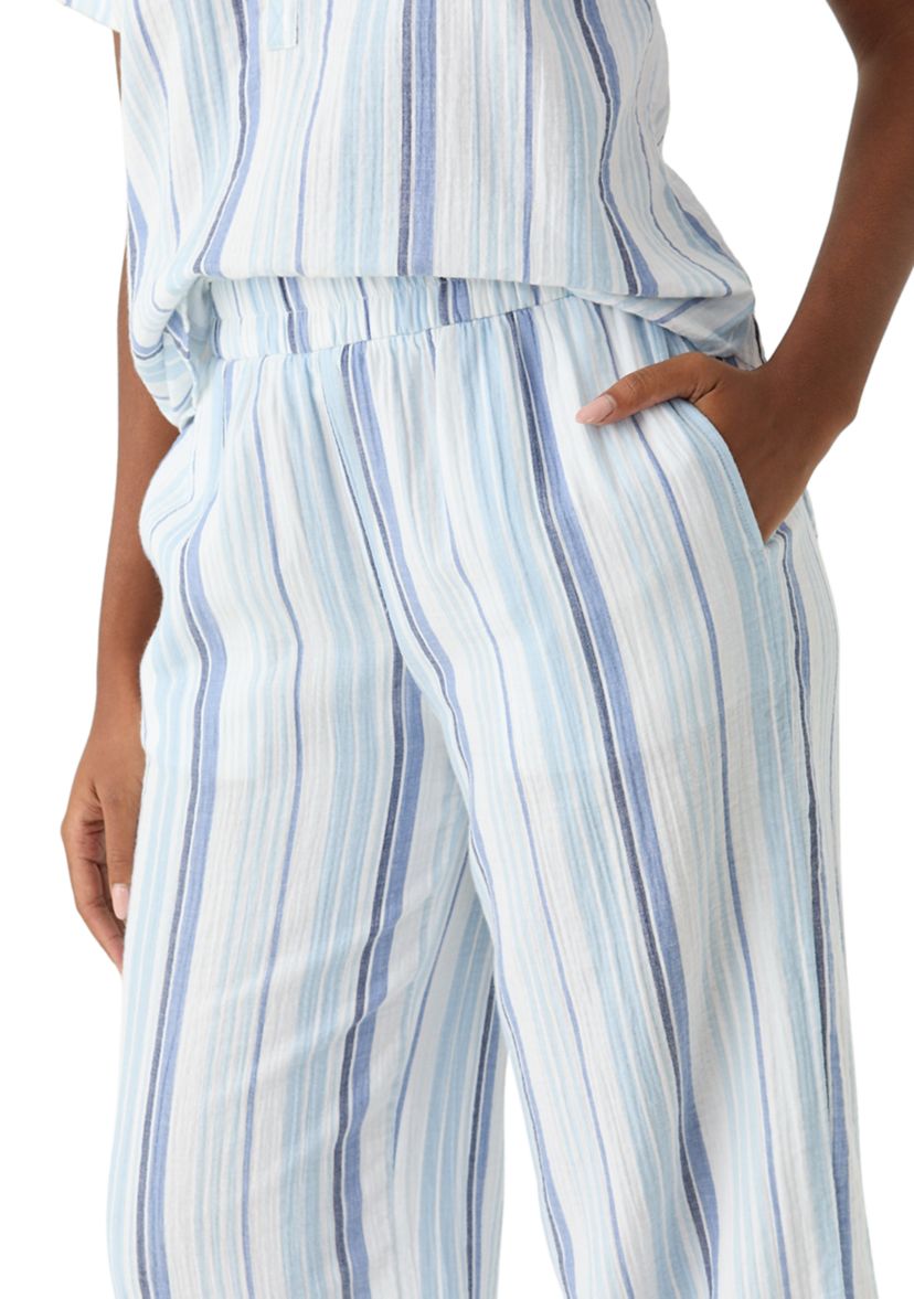 Womens Mid Rise Pull On Wide Leg Striped Pants