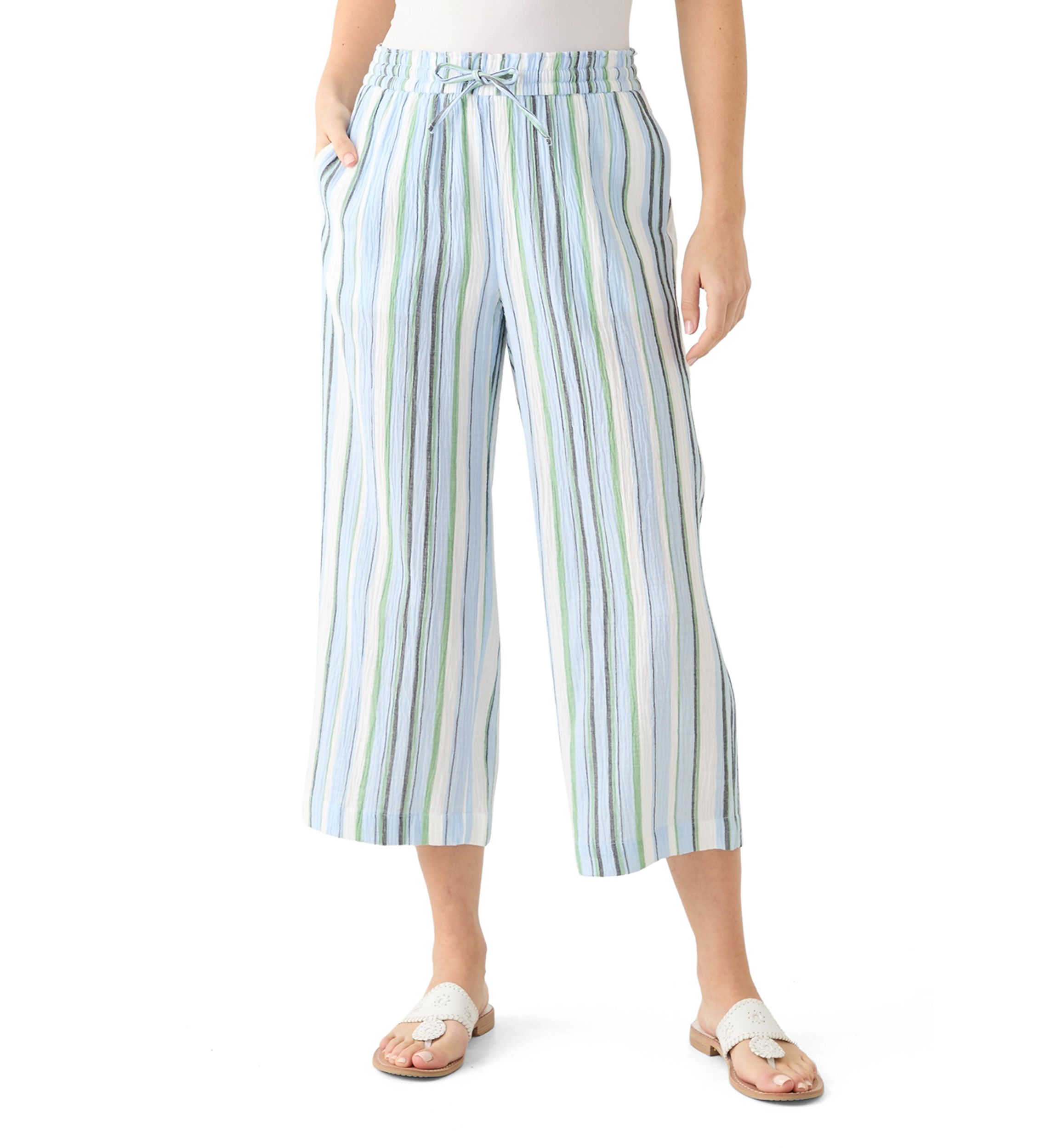 Womens High Rise Tie Waist Ankle Pants