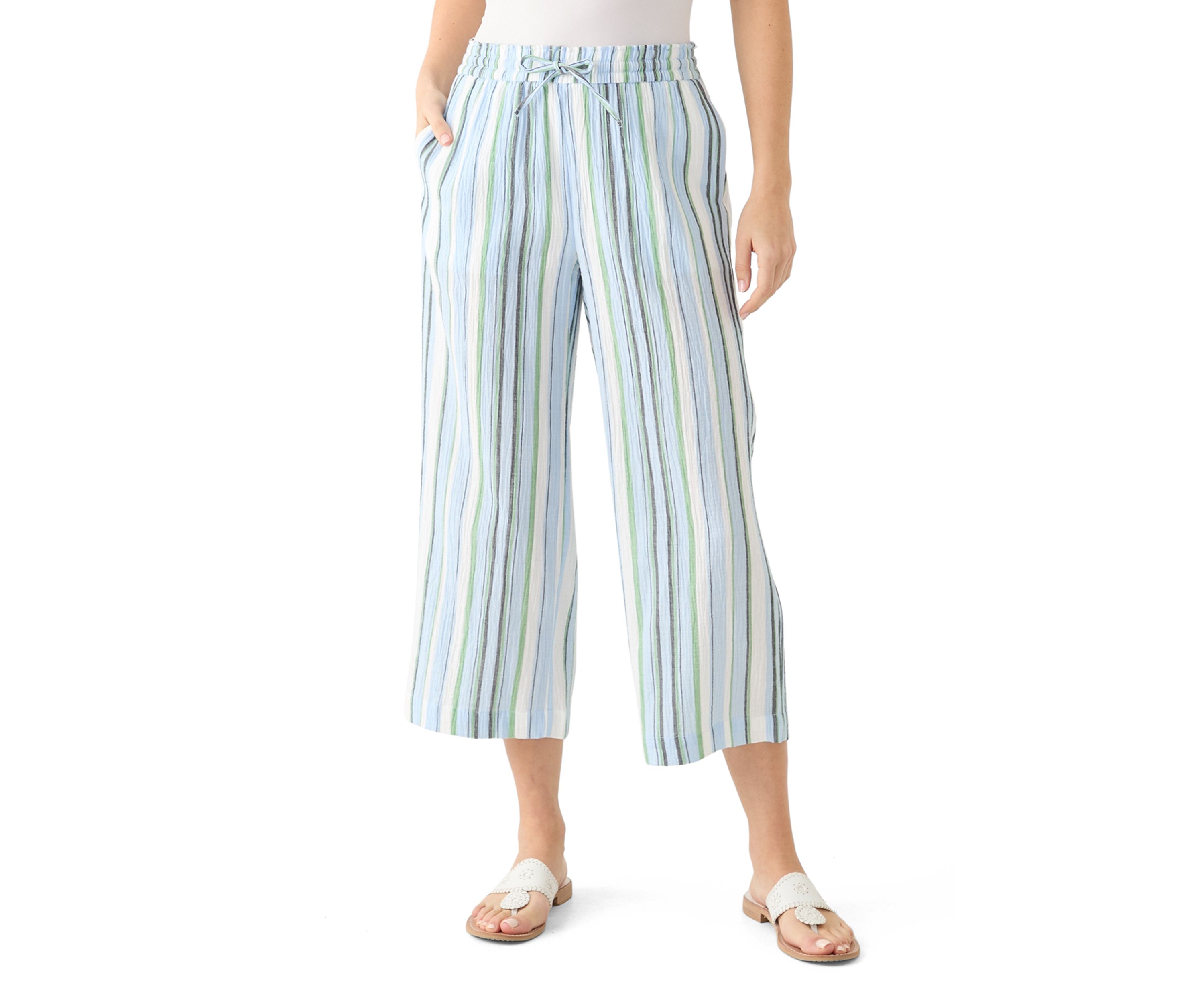 Womens High Rise Tie Waist Ankle Pants