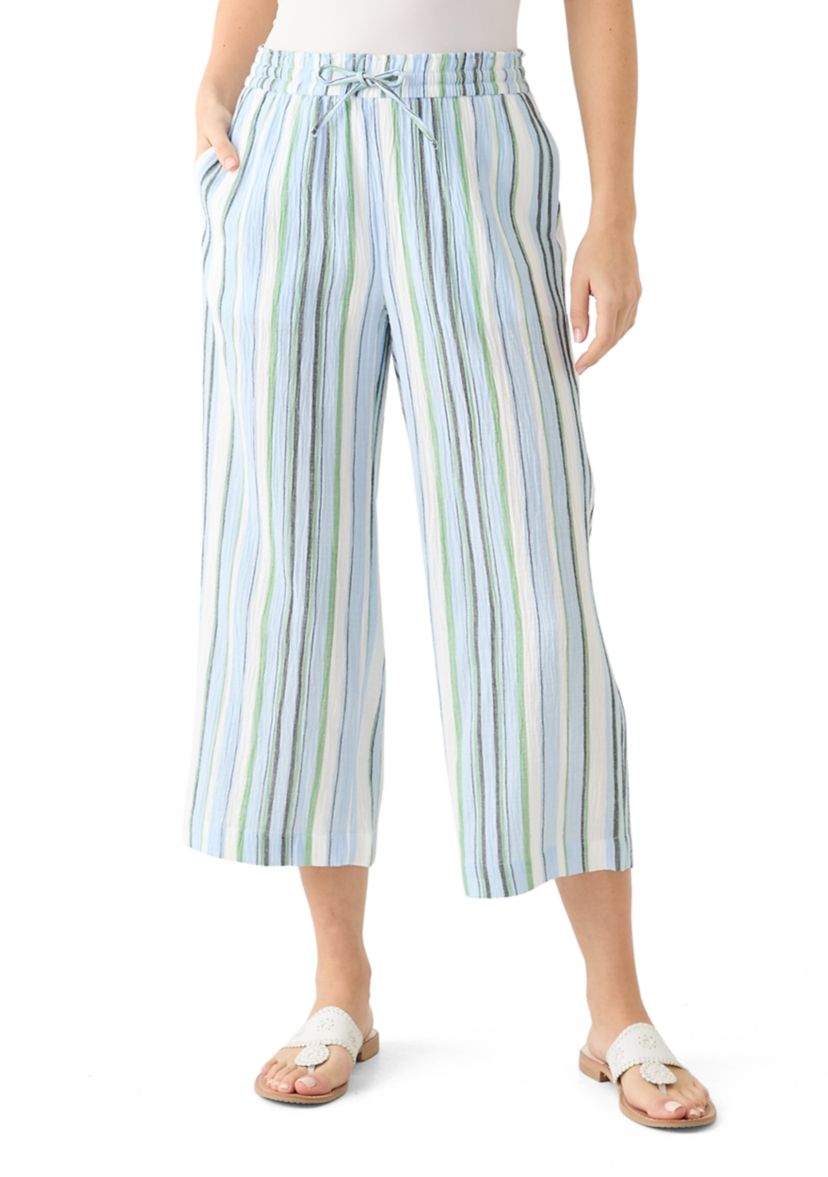 Womens High Rise Tie Waist Ankle Pants
