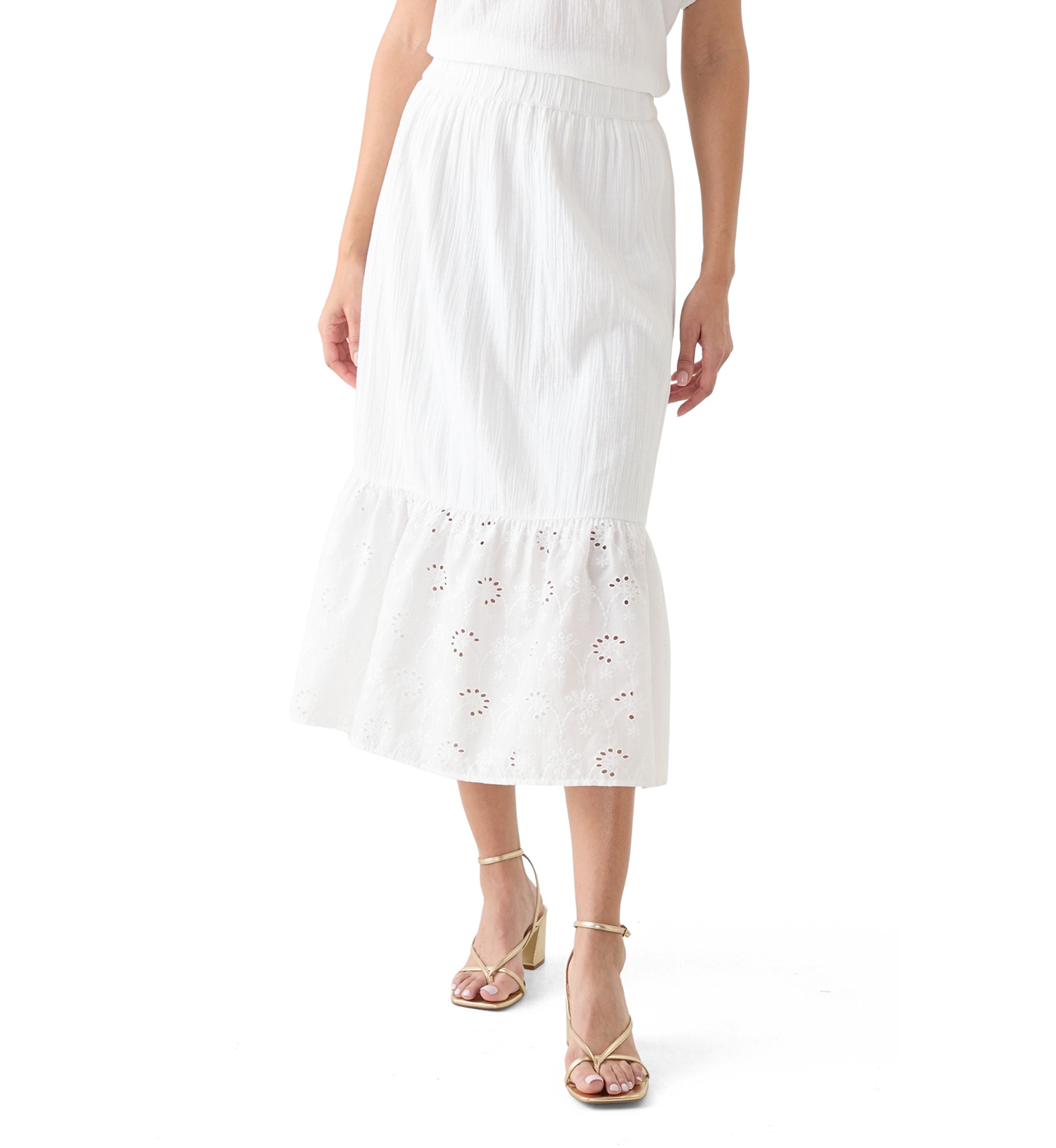 Womens Eyelet Midi Skirt