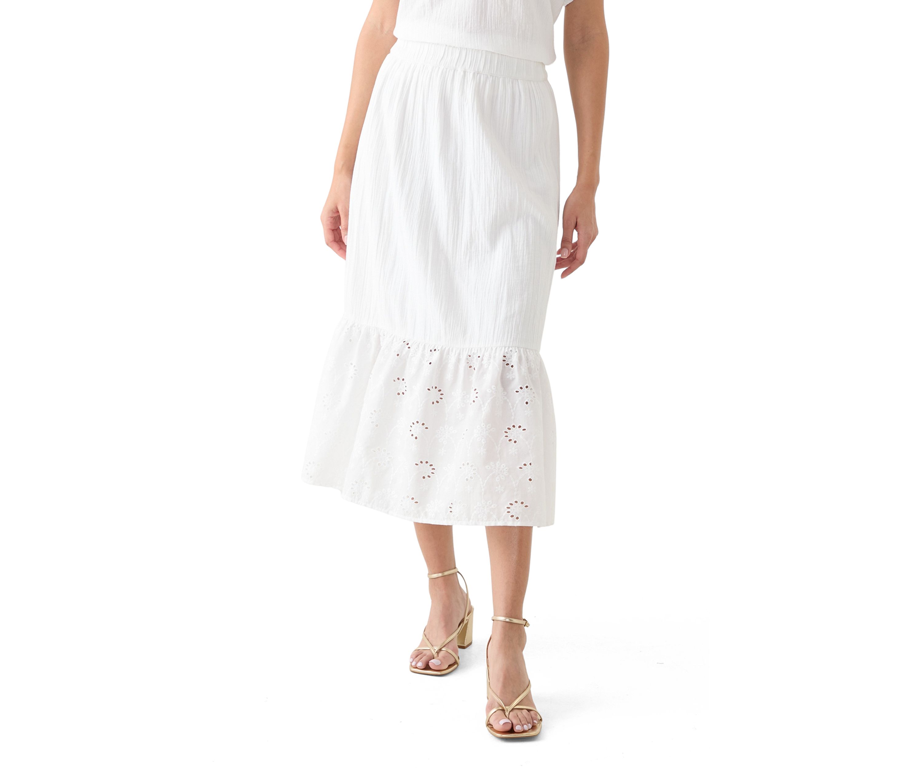 Womens Eyelet Midi Skirt