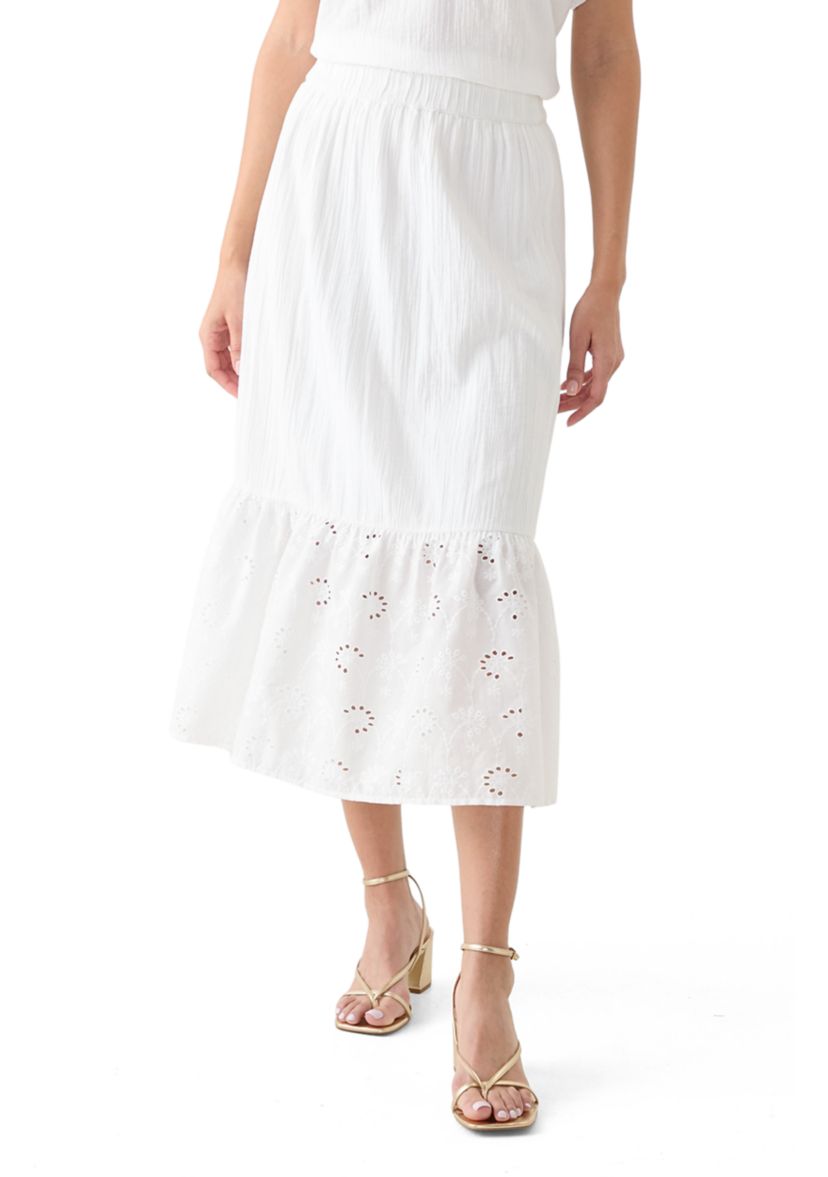 Womens Eyelet Midi Skirt