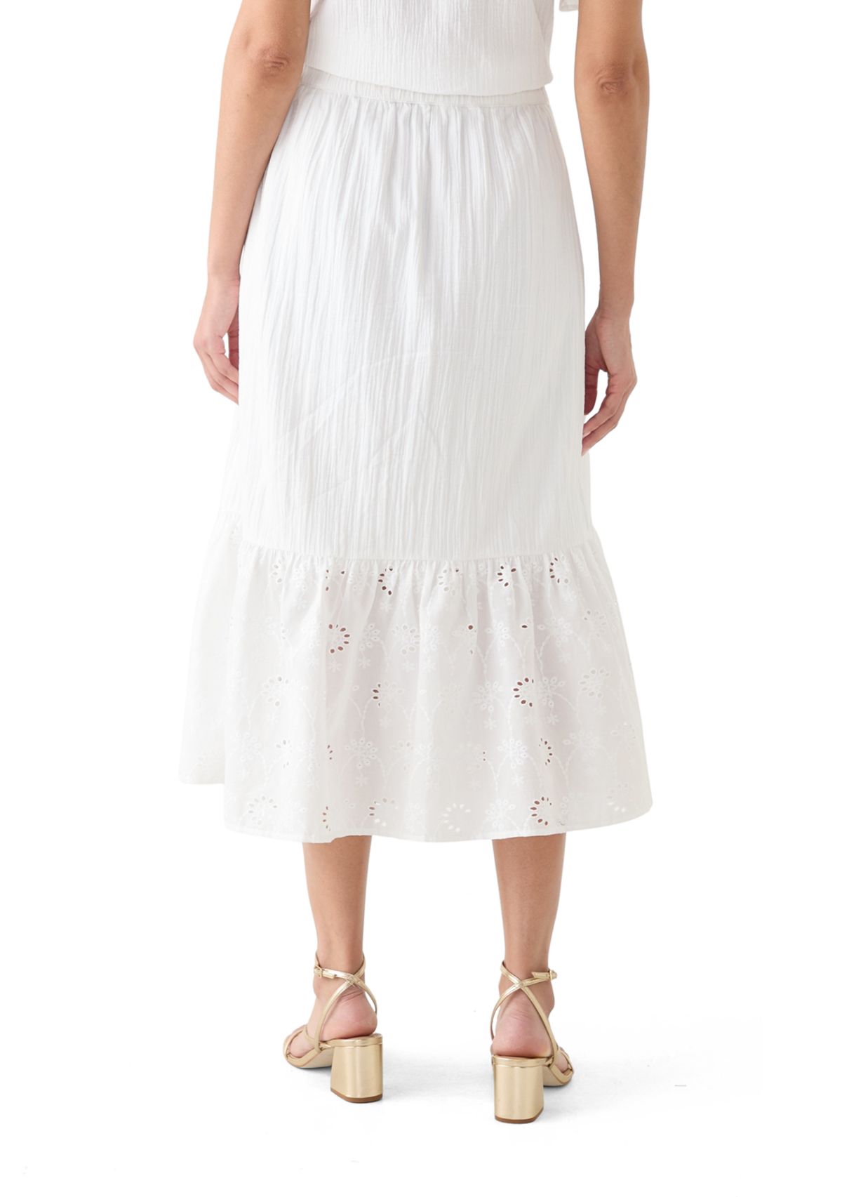 Womens Eyelet Midi Skirt