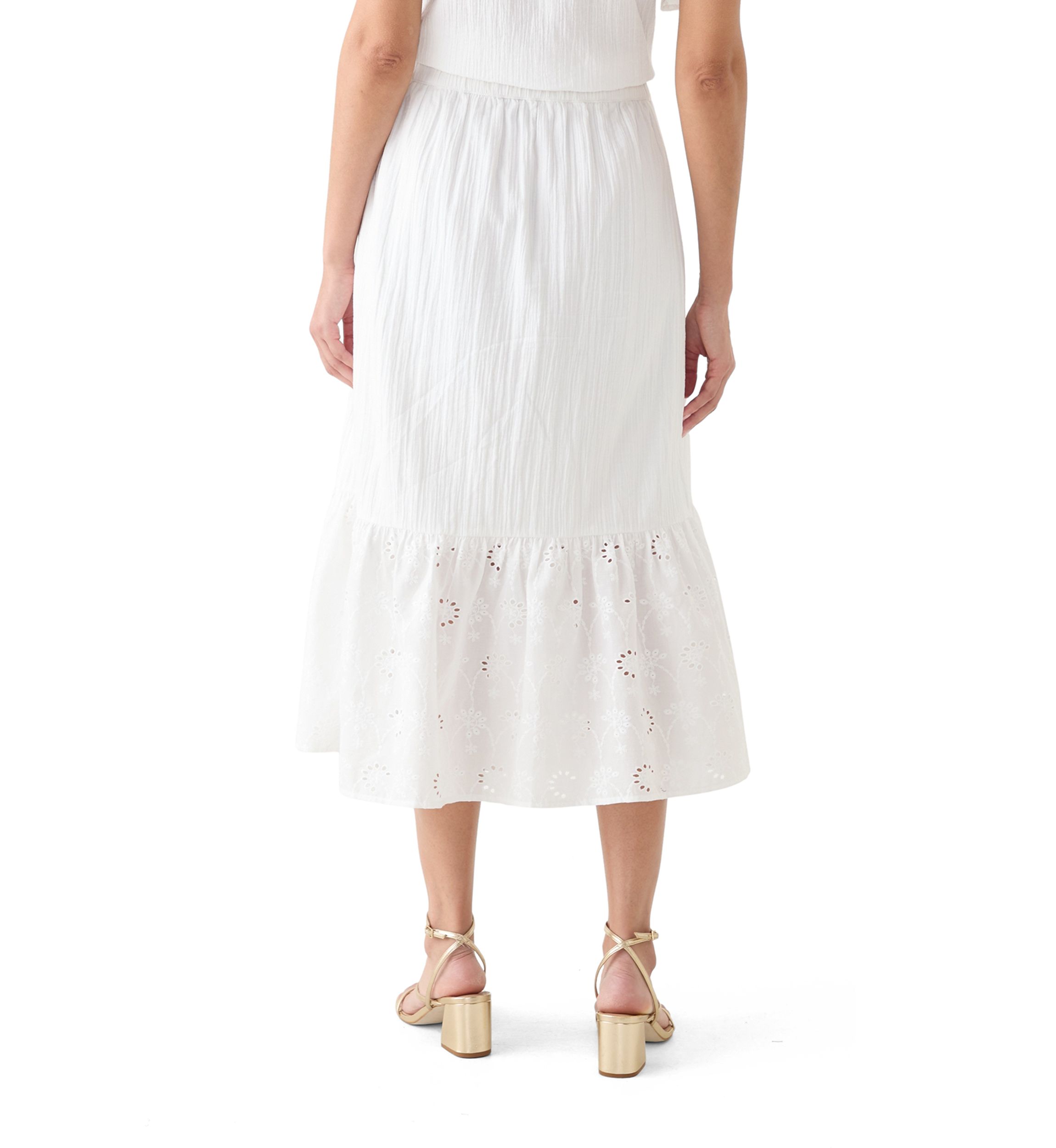 Womens Eyelet Midi Skirt