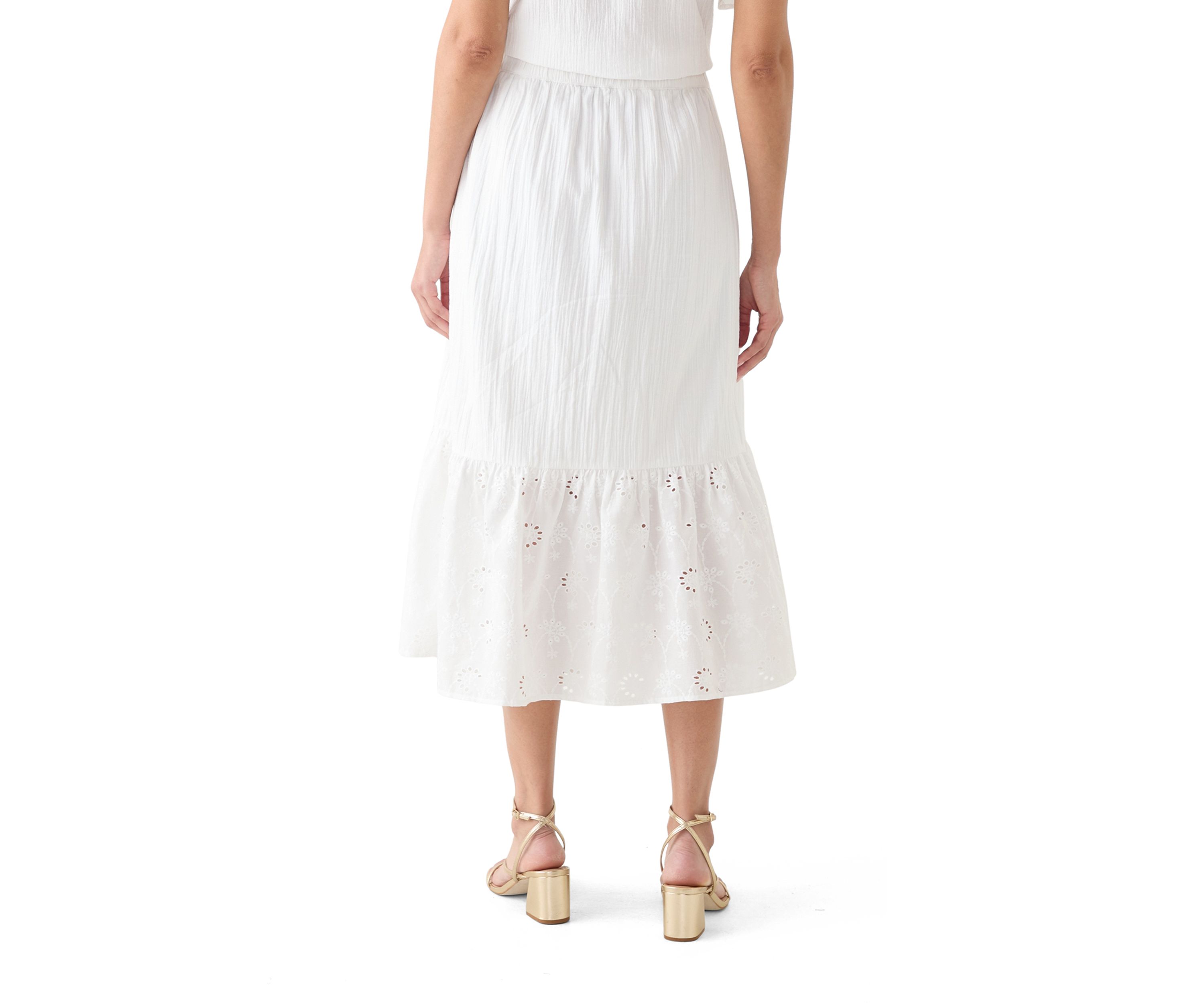 Womens Eyelet Midi Skirt