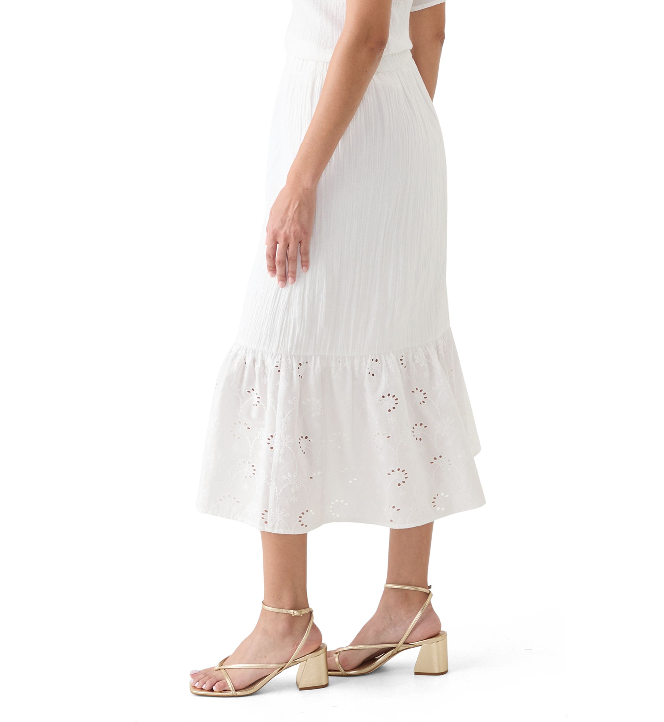 Womens Eyelet Midi Skirt