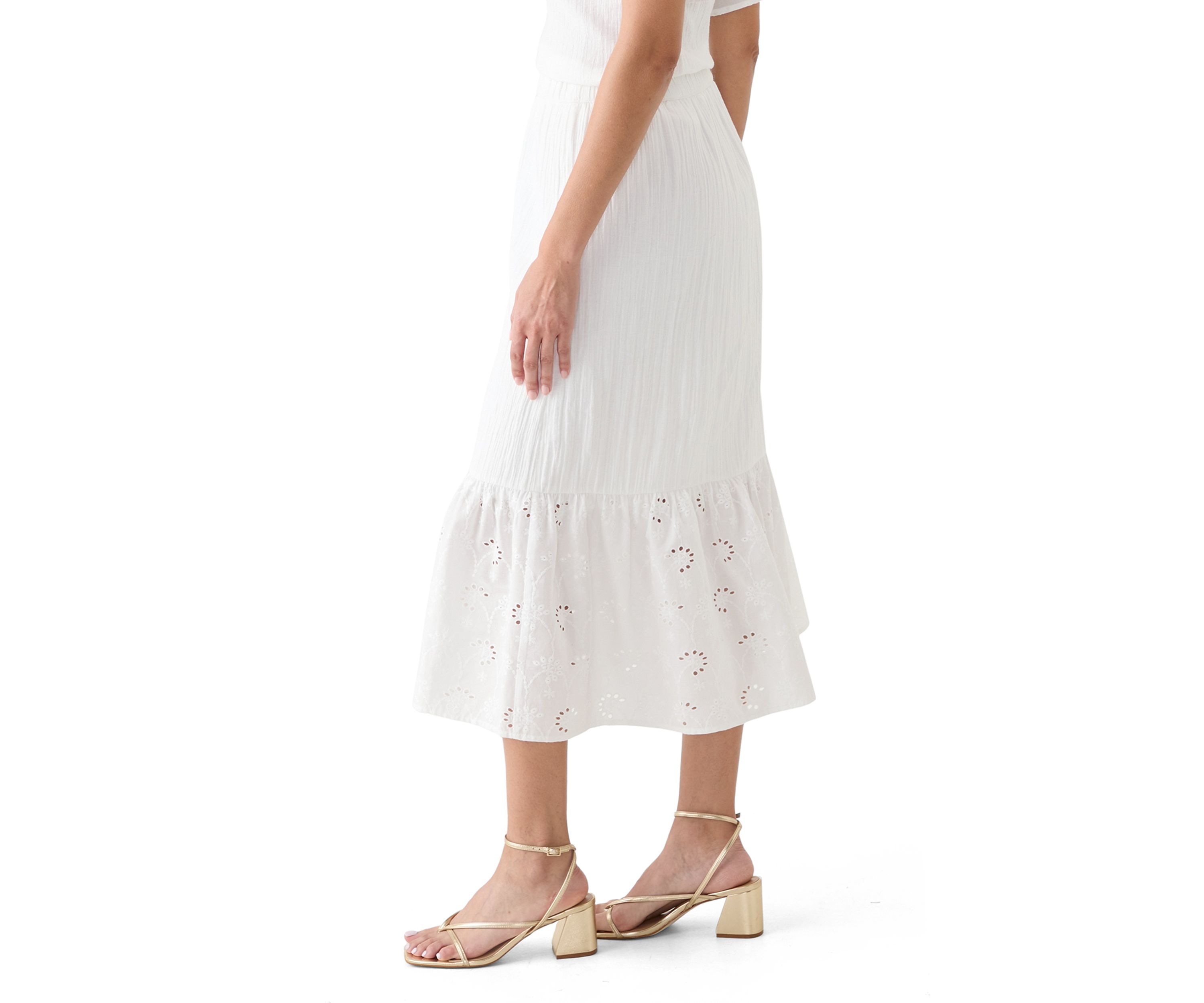 Womens Eyelet Midi Skirt