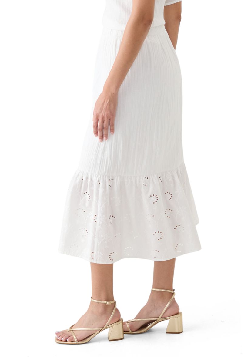 Womens Eyelet Midi Skirt