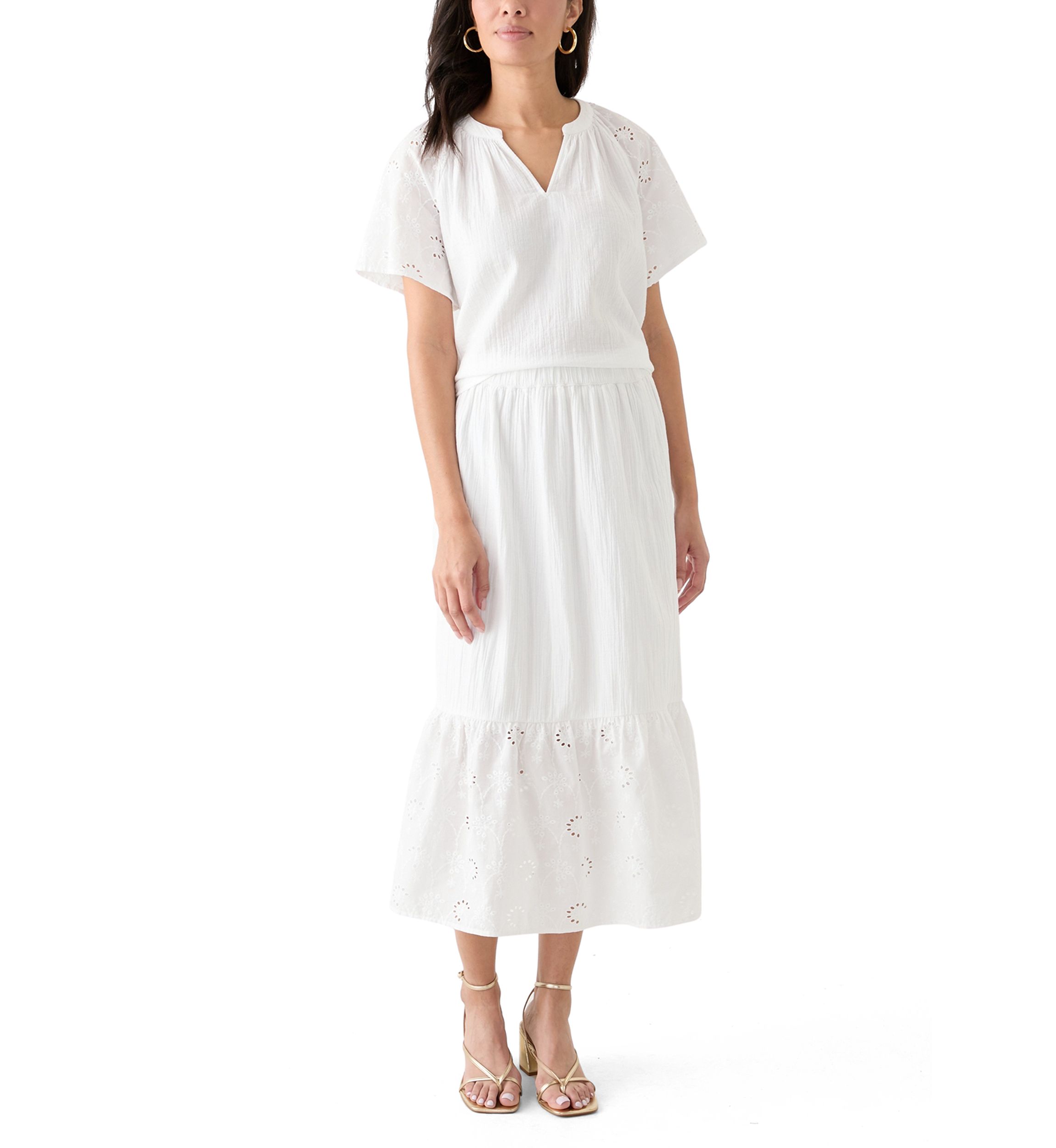 Womens Eyelet Midi Skirt