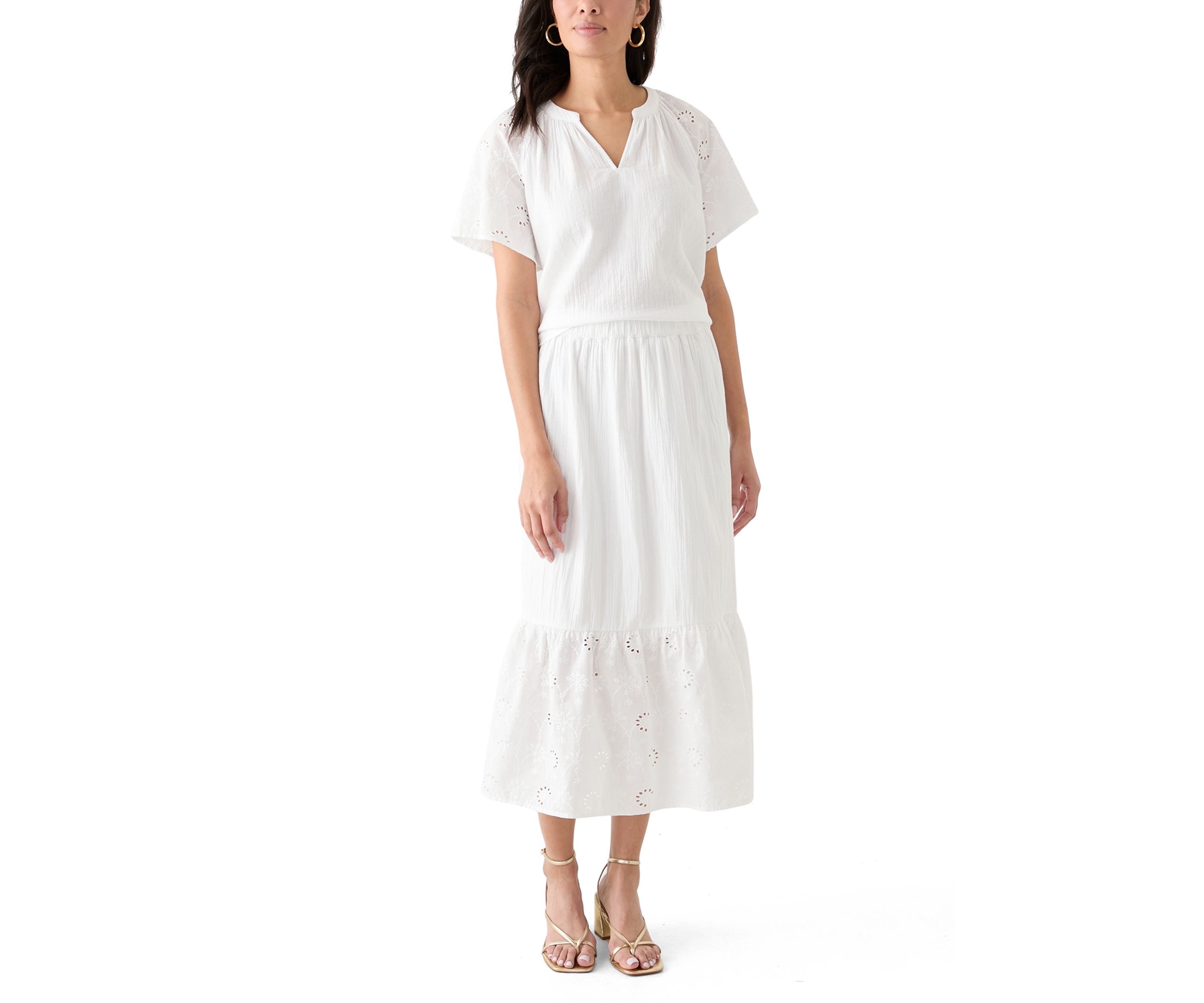 Womens Eyelet Midi Skirt