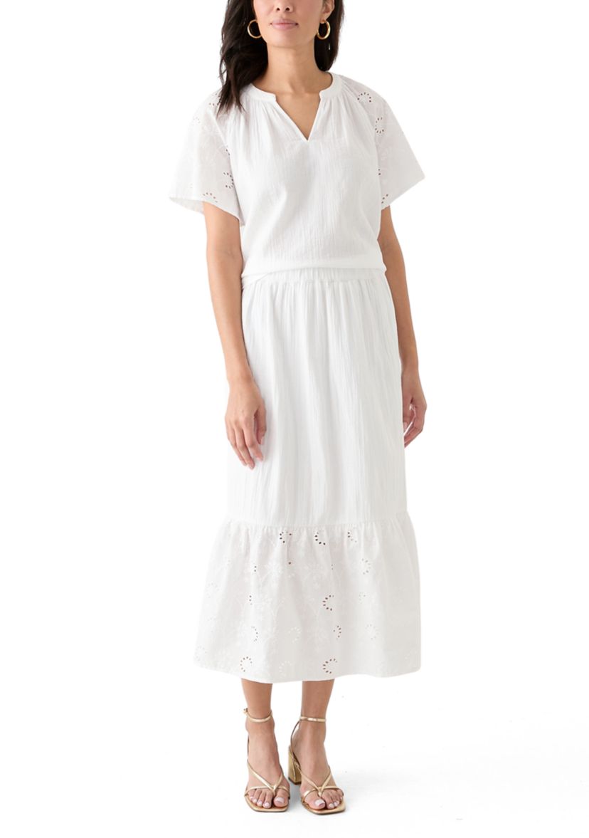 Womens Eyelet Midi Skirt
