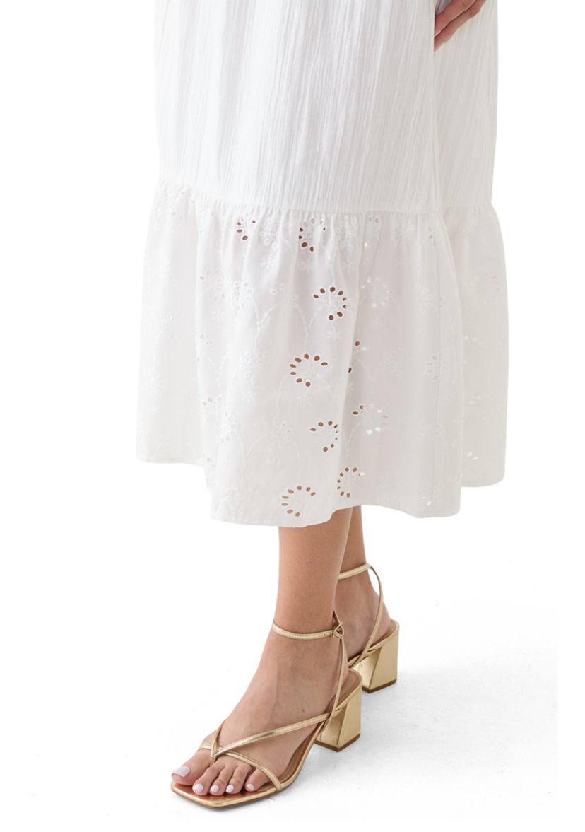 Womens Eyelet Midi Skirt