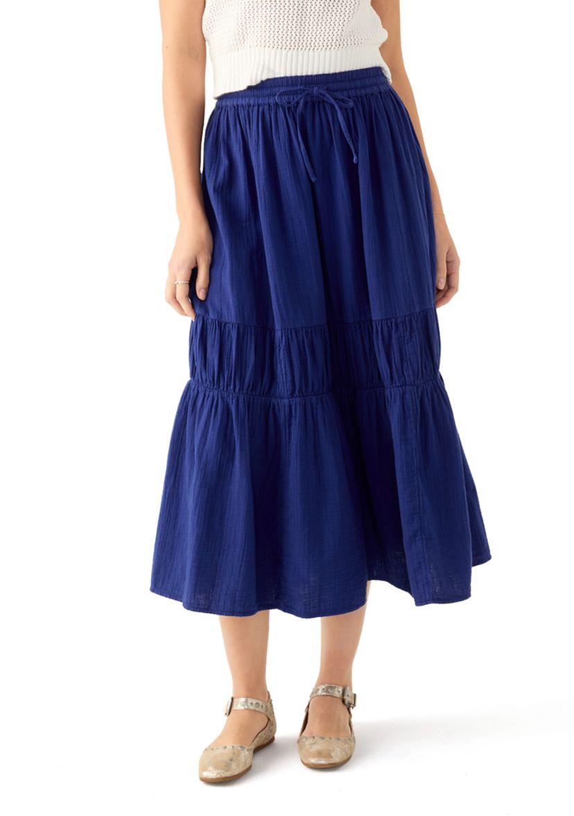 Womens Tiered Midi Gauze Skirt