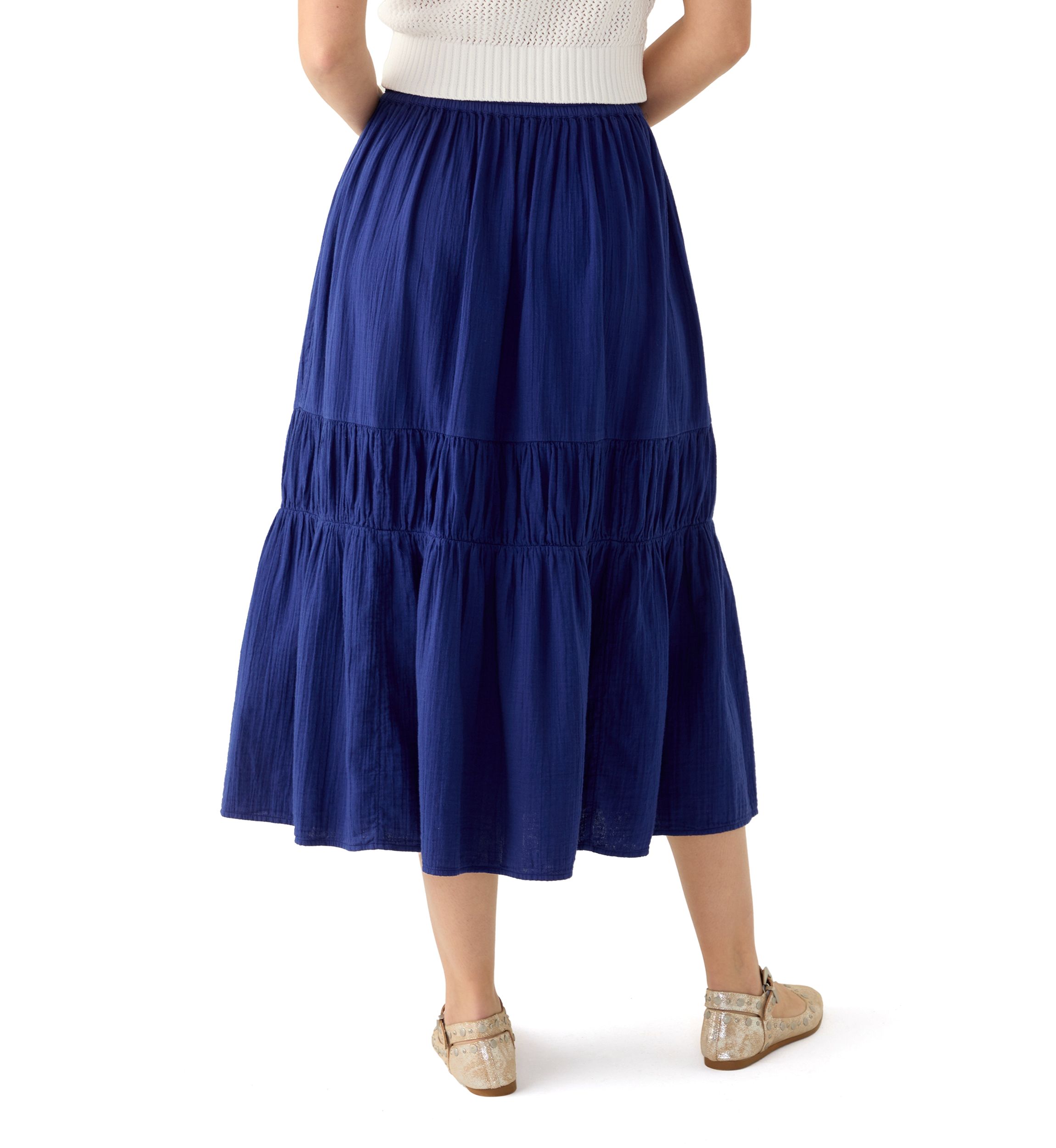 Womens Tiered Midi Gauze Skirt