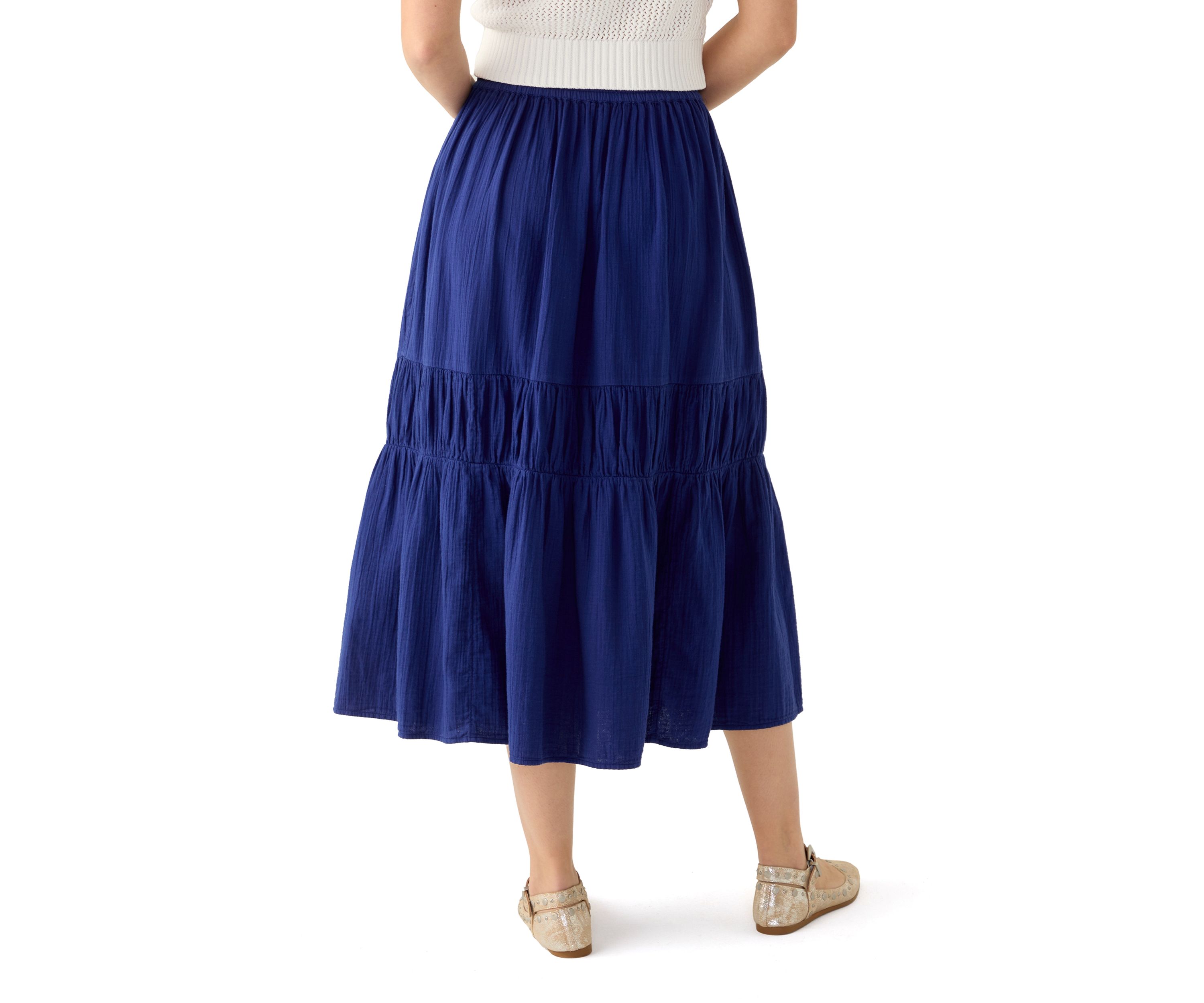 Womens Tiered Midi Gauze Skirt