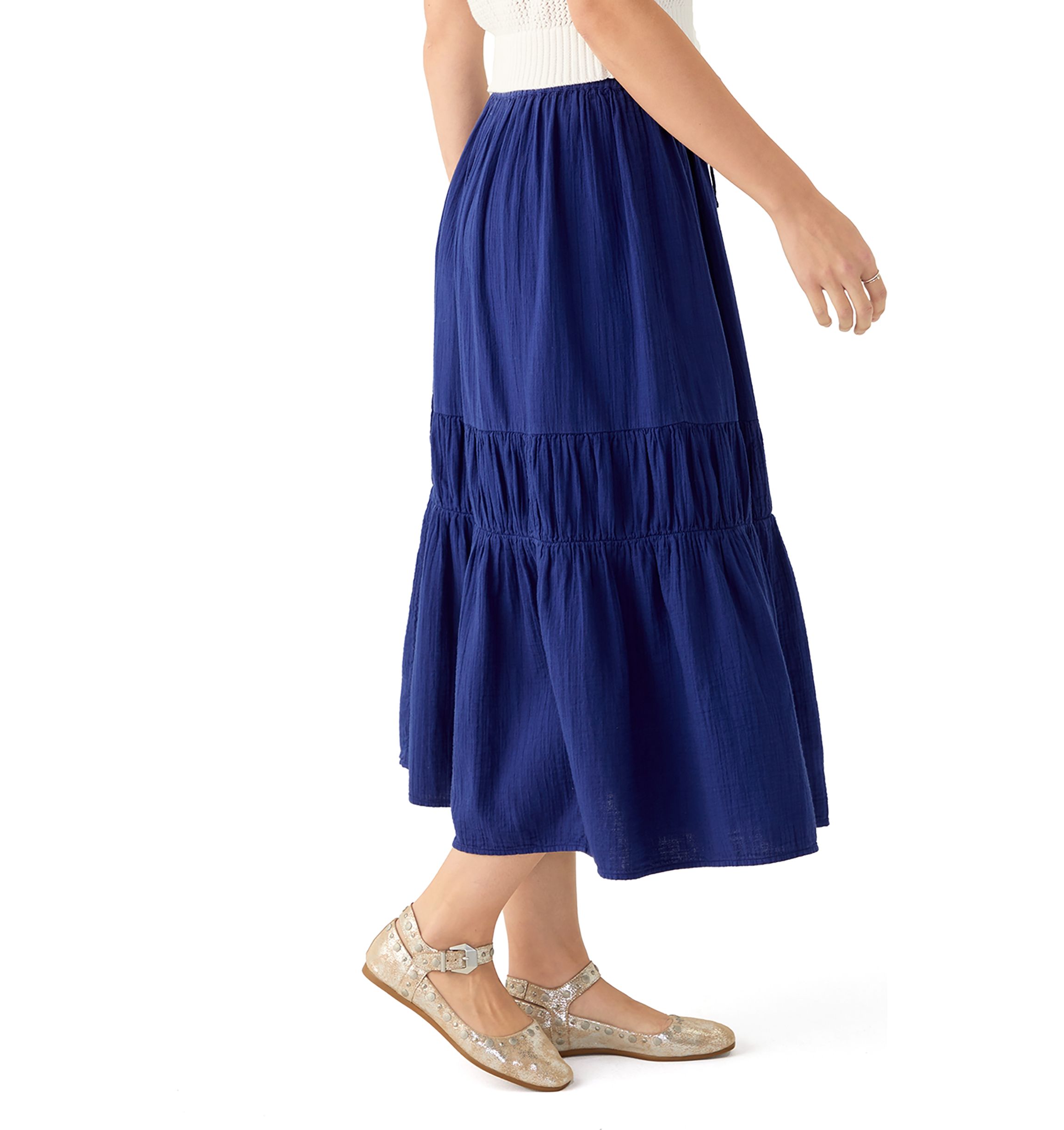 Womens Tiered Midi Gauze Skirt