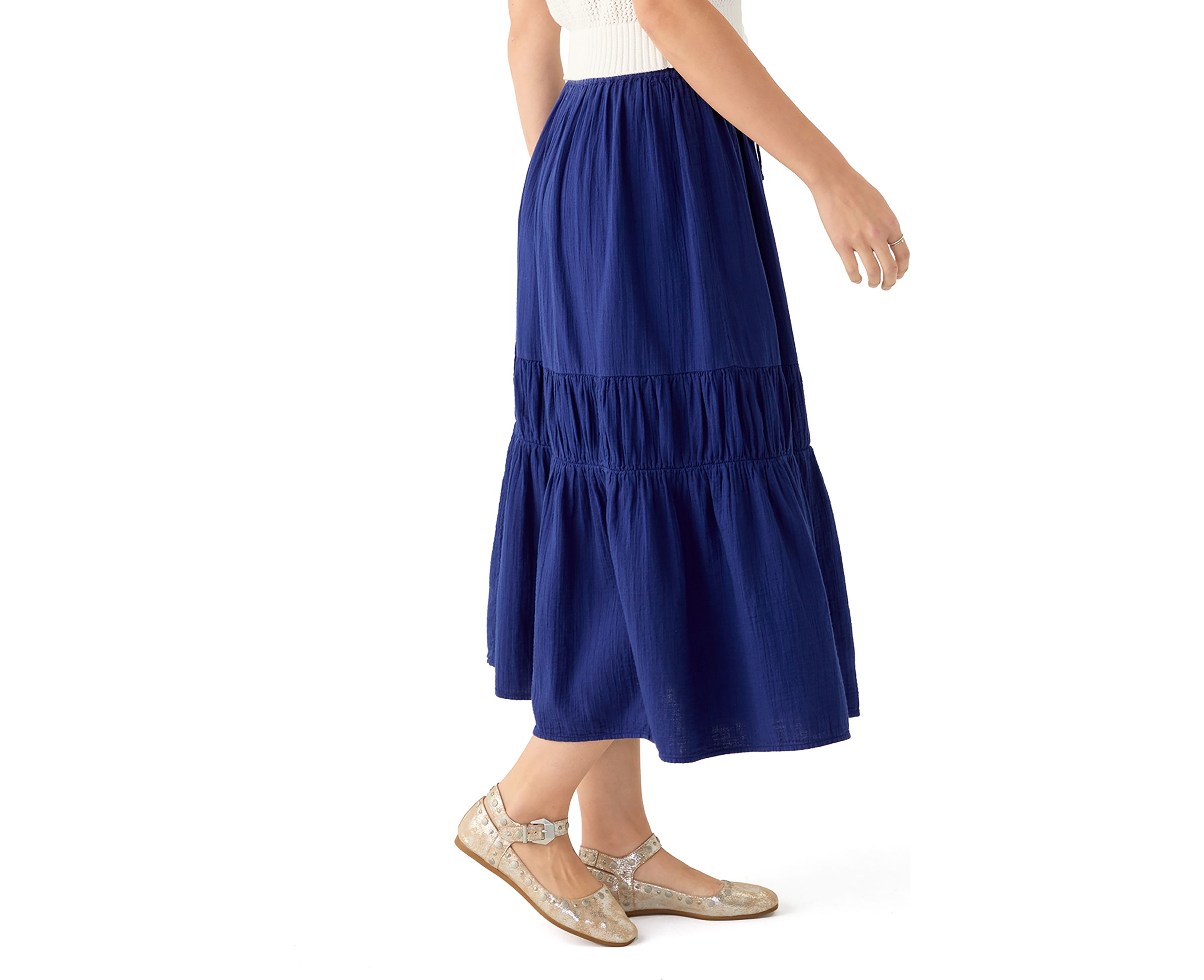 Womens Tiered Midi Gauze Skirt