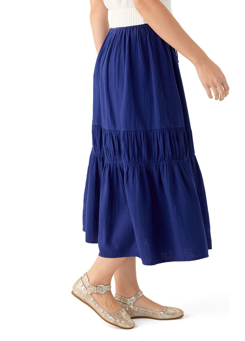 Womens Tiered Midi Gauze Skirt