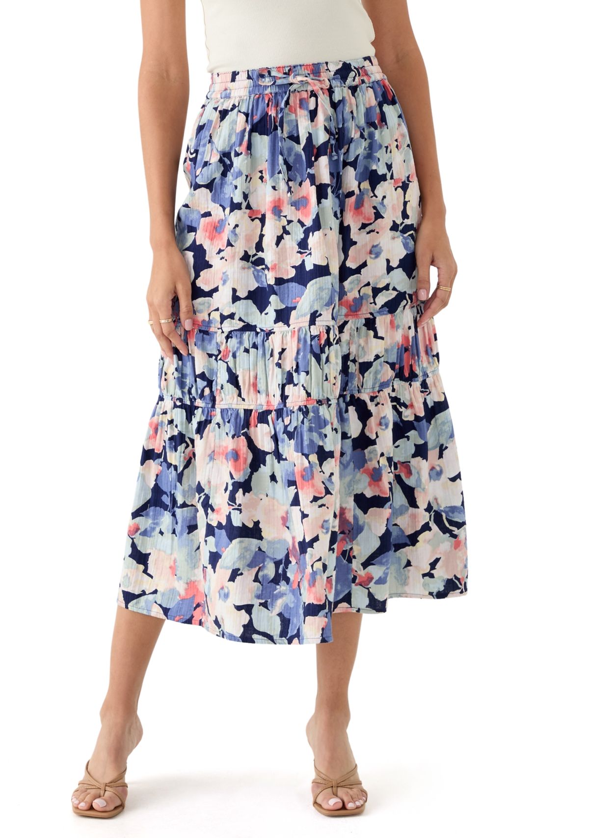 Womens Tiered Midi Gauze Skirt 