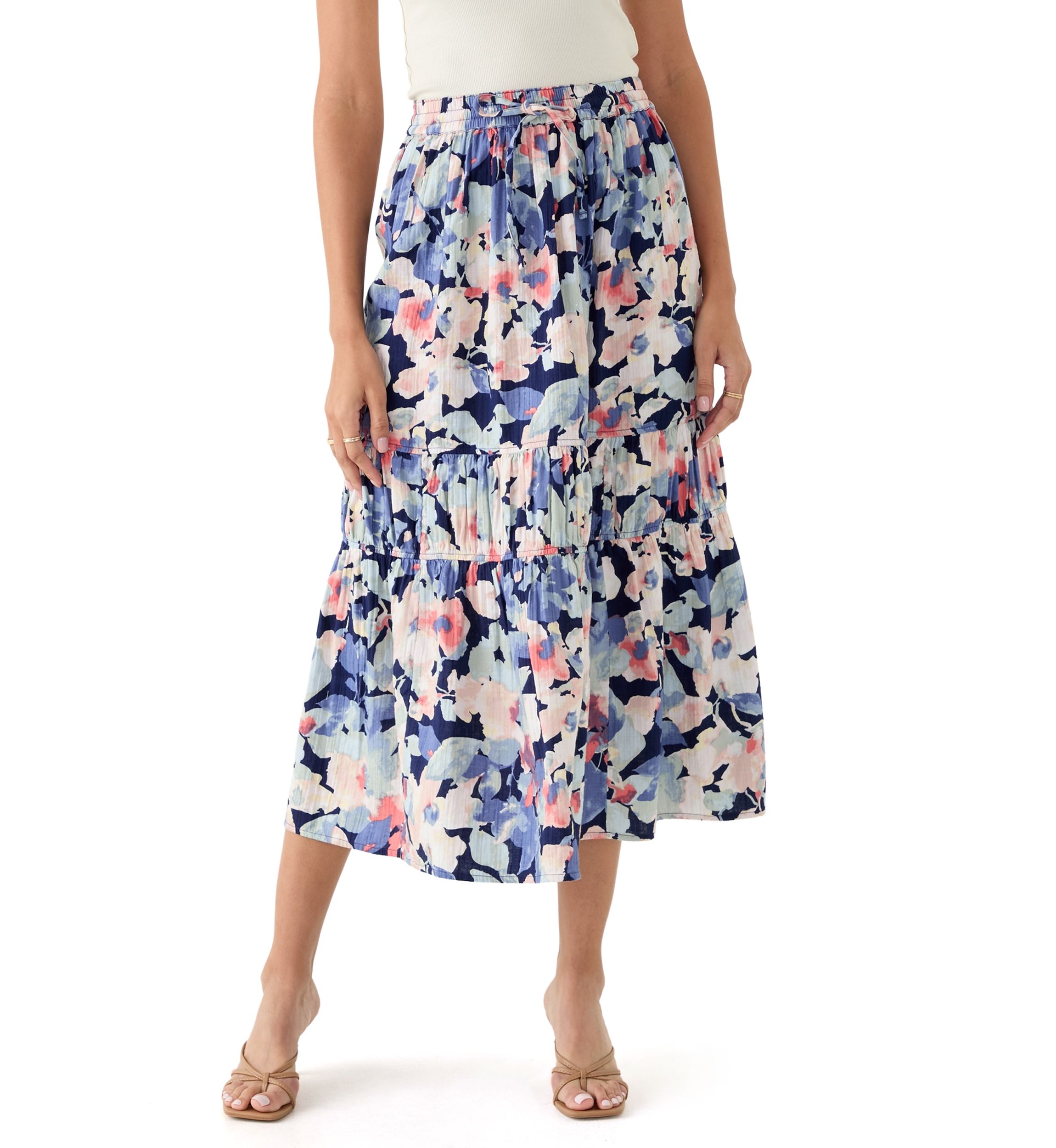 Womens Tiered Midi Gauze Skirt 