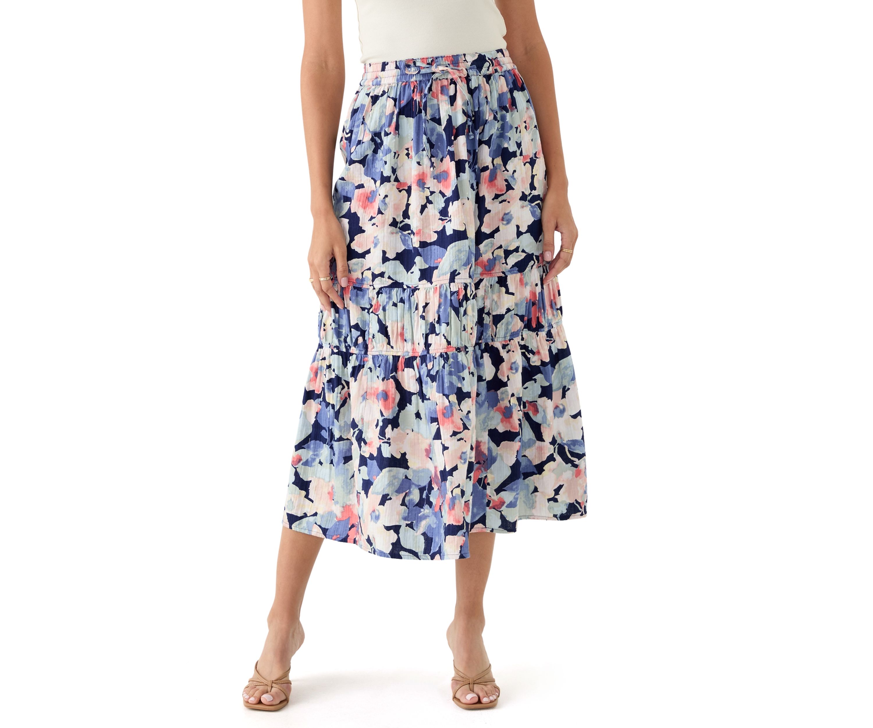 Womens Tiered Midi Gauze Skirt 