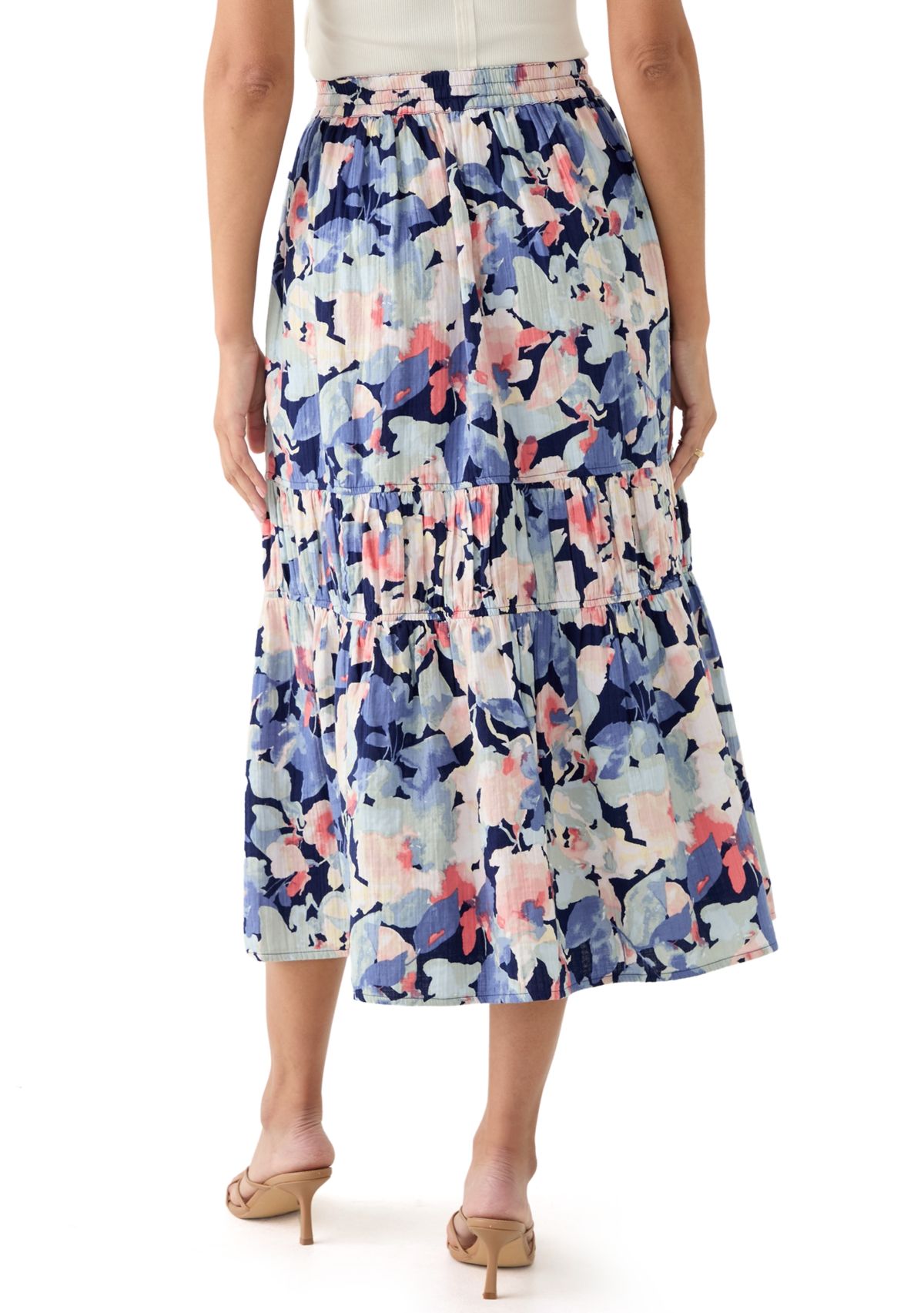 Womens Tiered Midi Gauze Skirt 