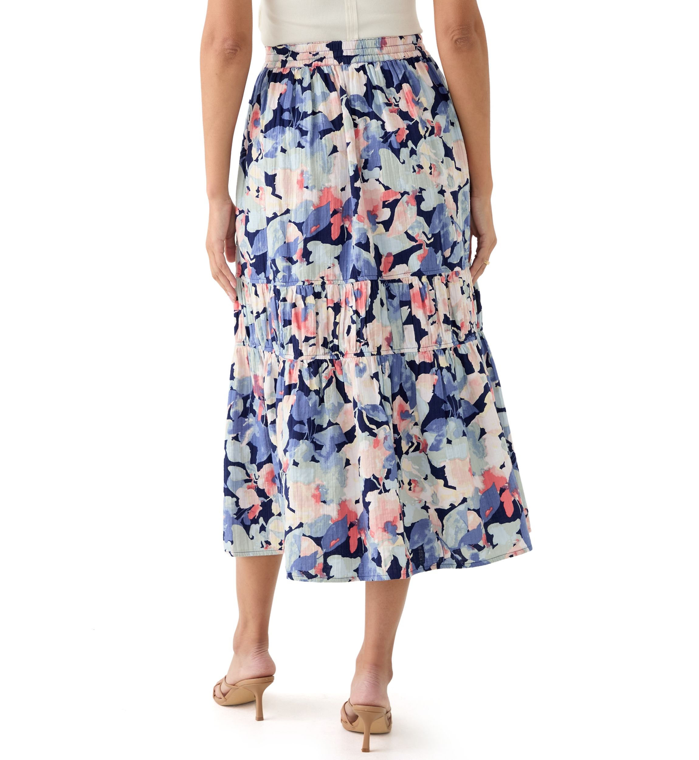 Womens Tiered Midi Gauze Skirt 