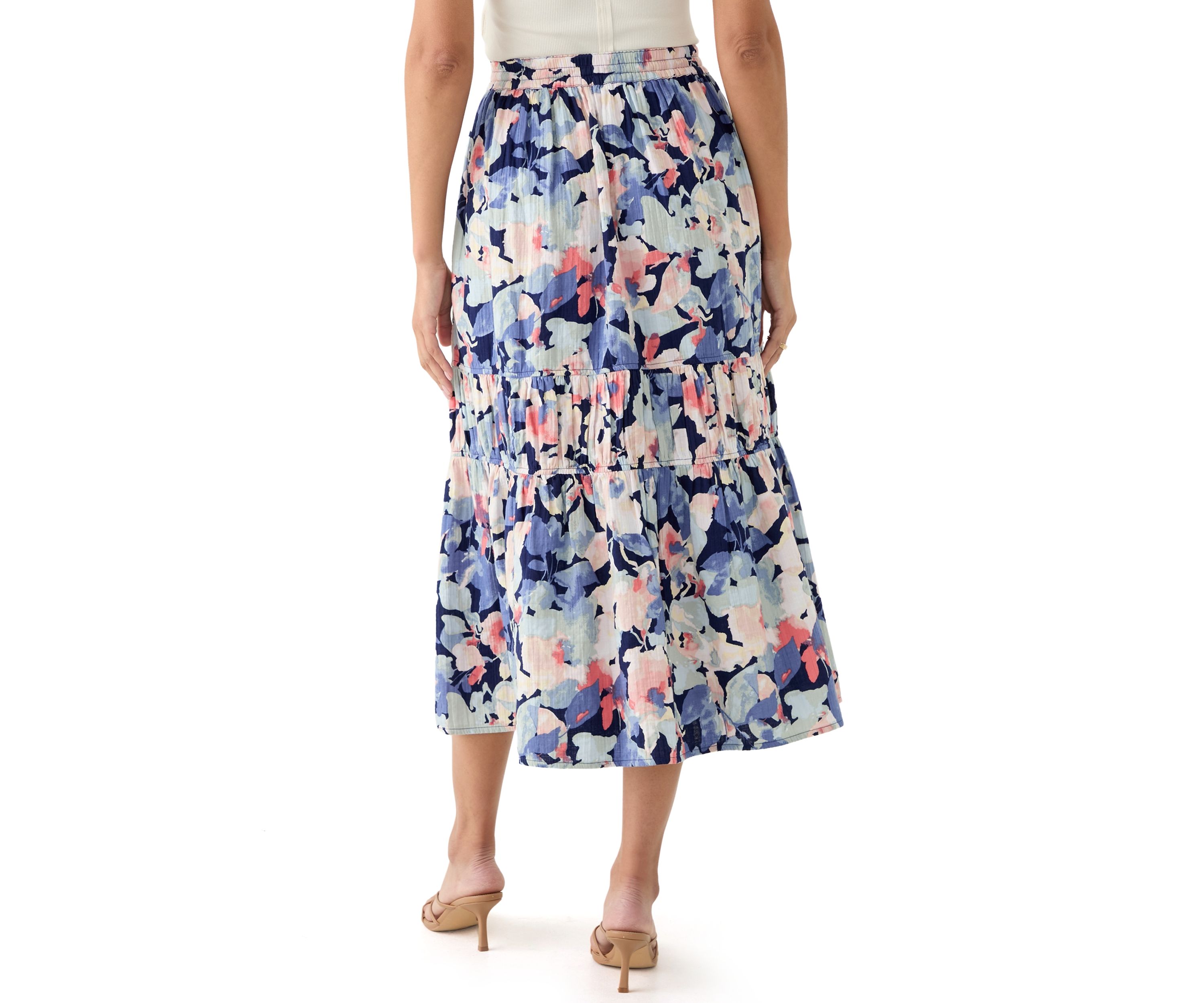 Womens Tiered Midi Gauze Skirt 