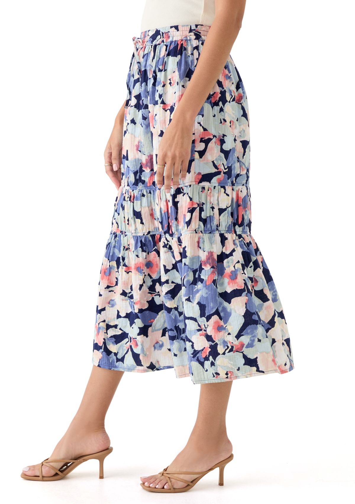 Womens Tiered Midi Gauze Skirt 