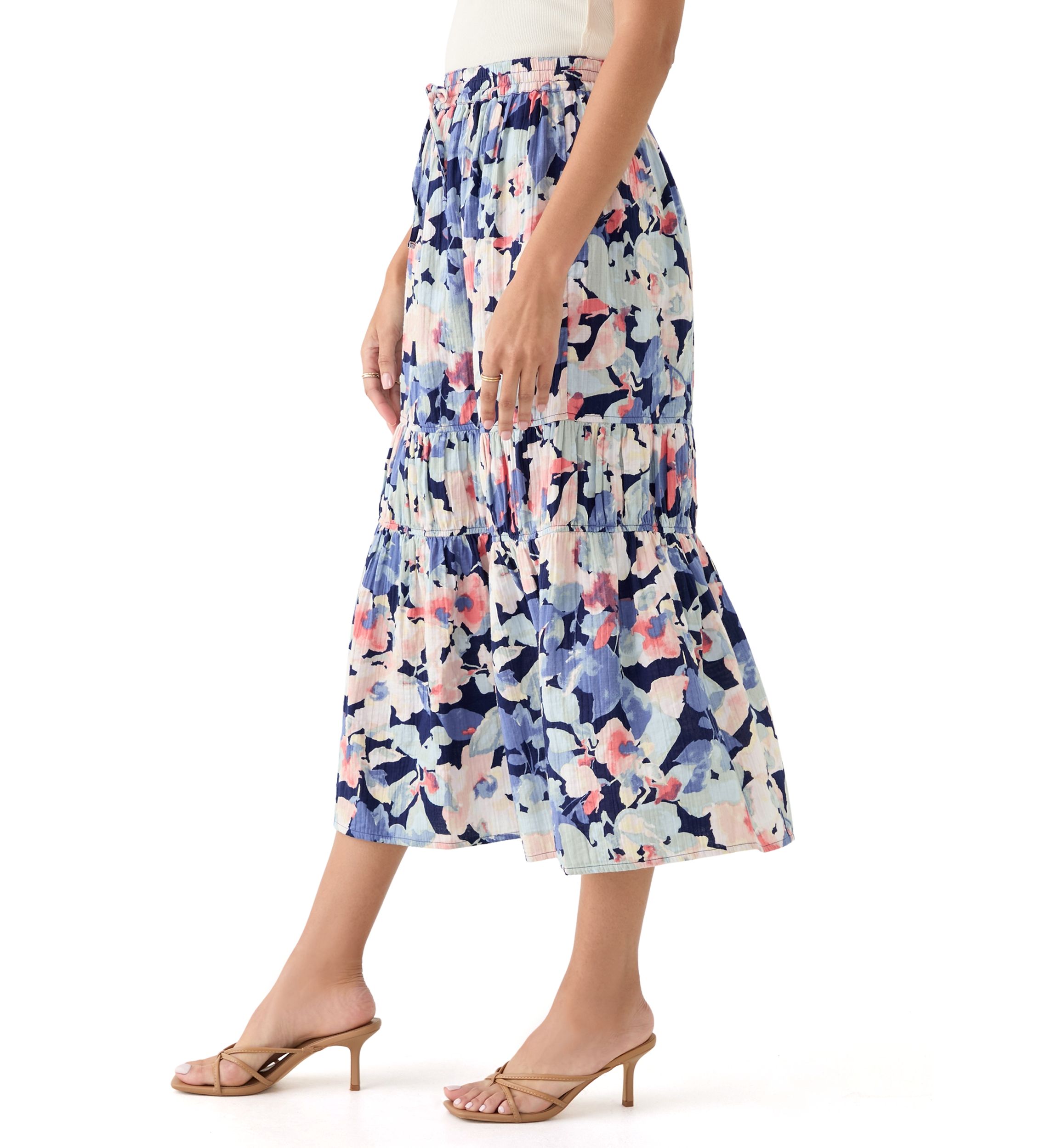 Womens Tiered Midi Gauze Skirt 