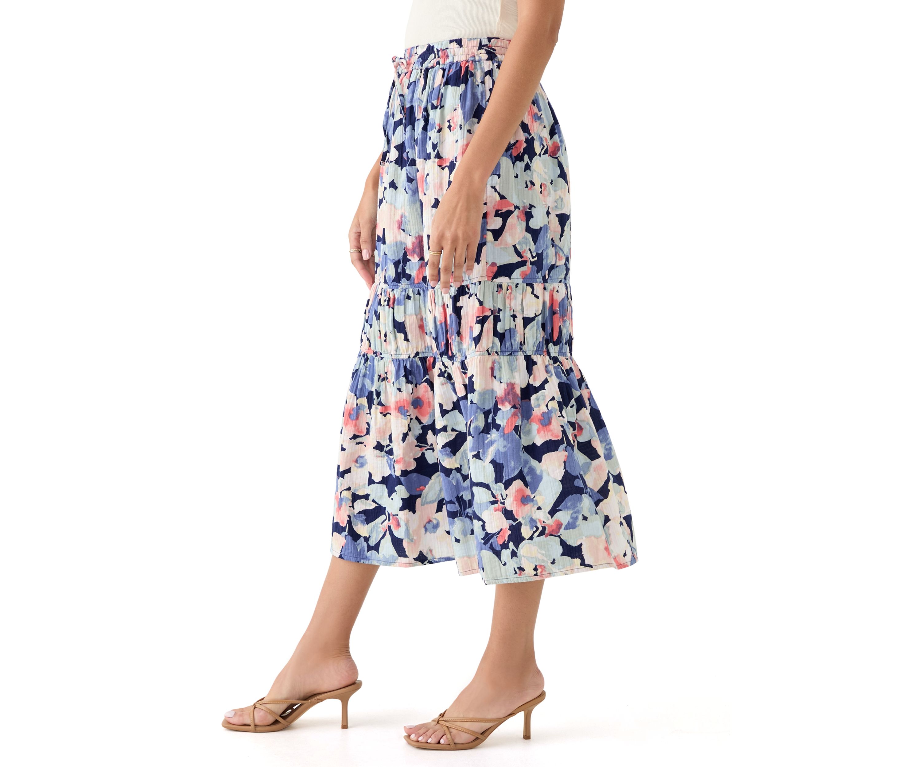 Womens Tiered Midi Gauze Skirt 