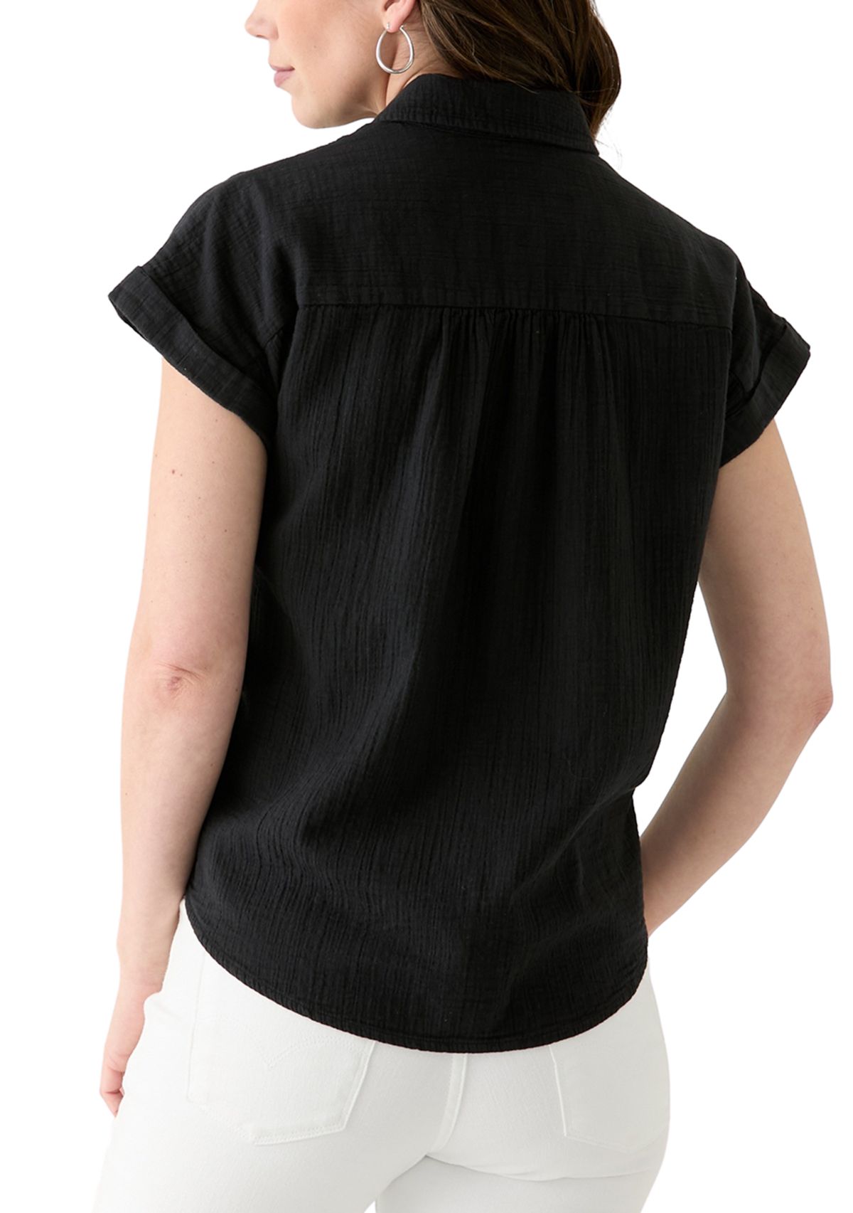 Womens Shirred Shoulder Camp Shirt 