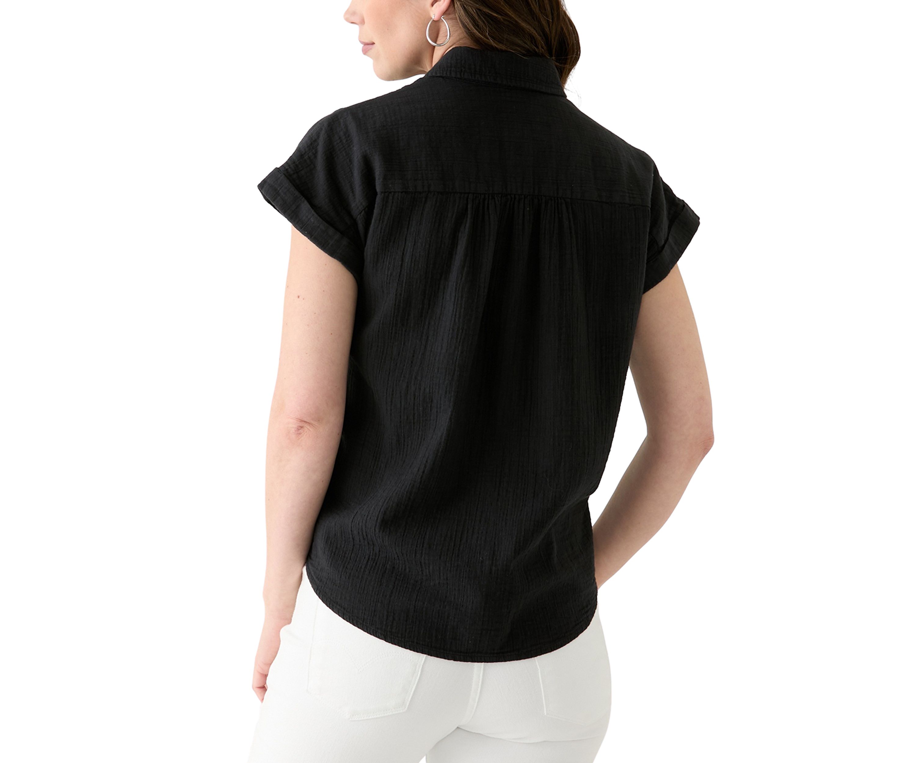 Womens Shirred Shoulder Camp Shirt 