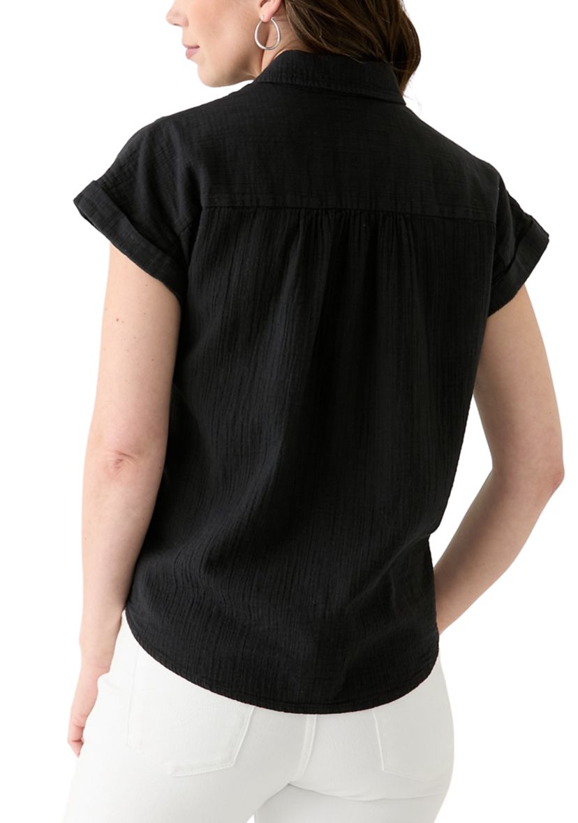 Womens Shirred Shoulder Camp Shirt 