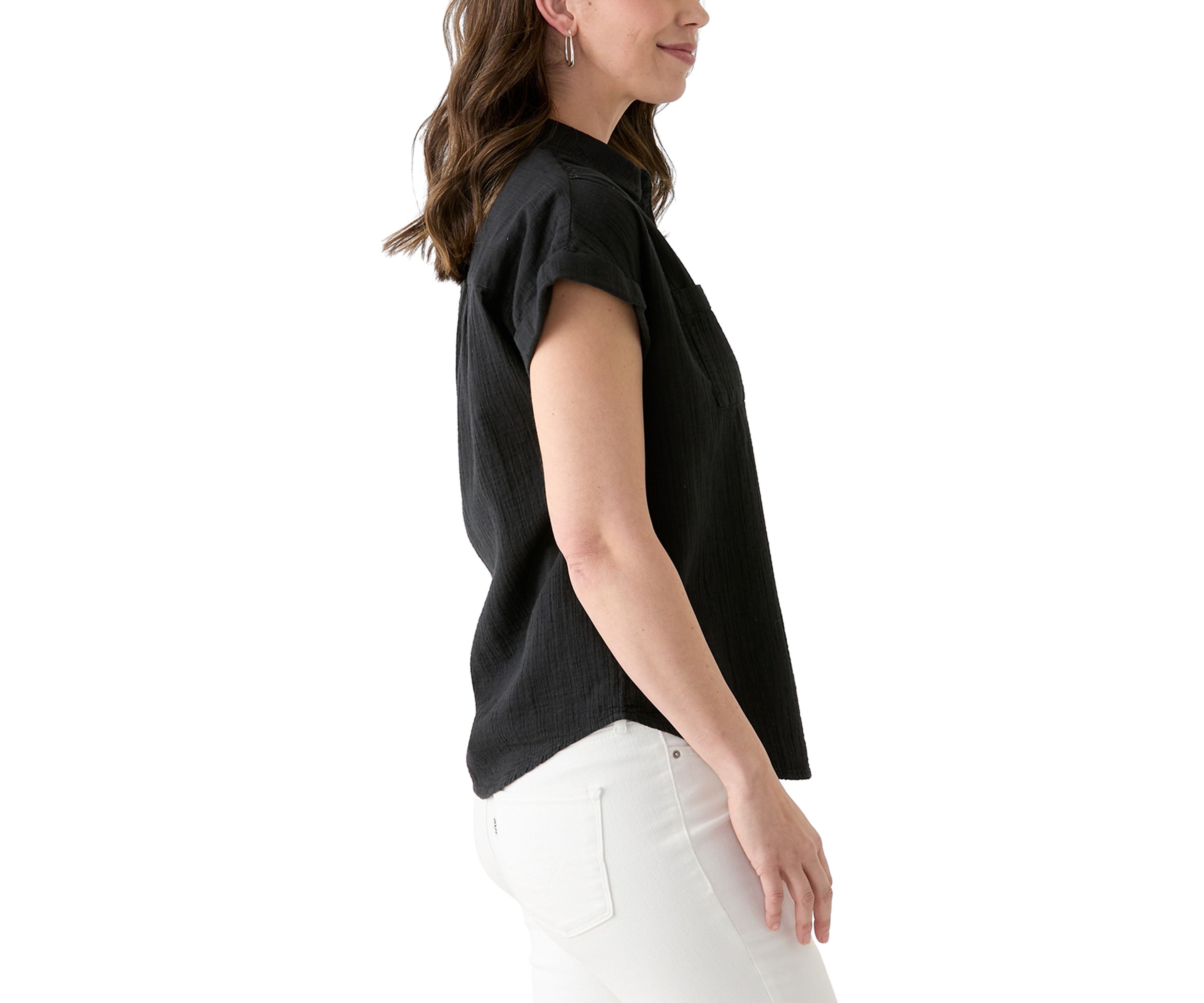Womens Shirred Shoulder Camp Shirt 
