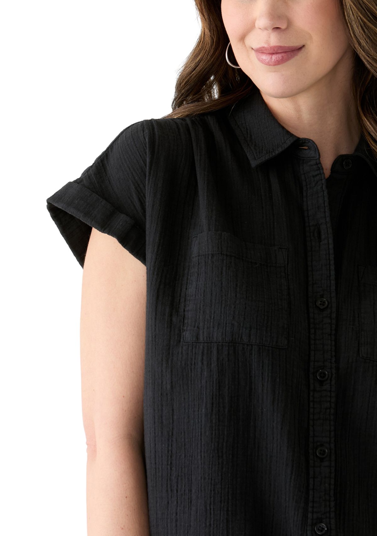 Womens Shirred Shoulder Camp Shirt 