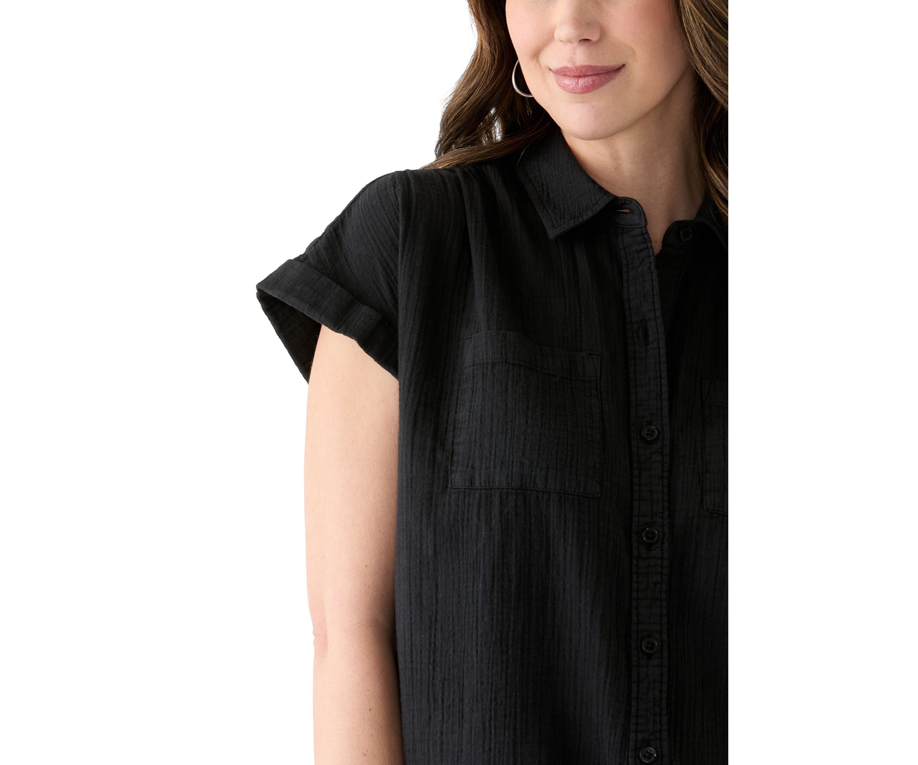 Womens Shirred Shoulder Camp Shirt 
