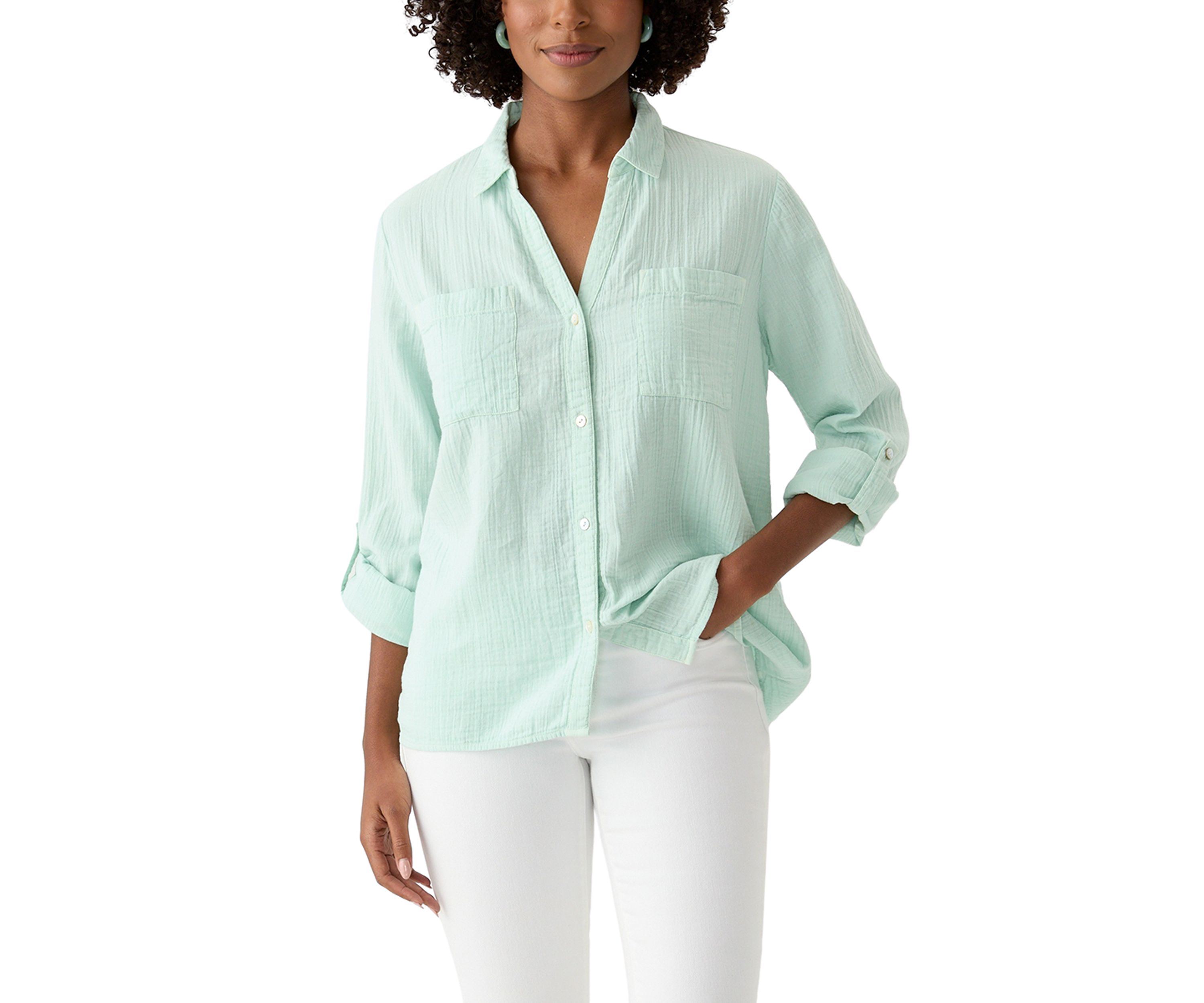 Womens Long Sleeve Collar Gauze Shirt