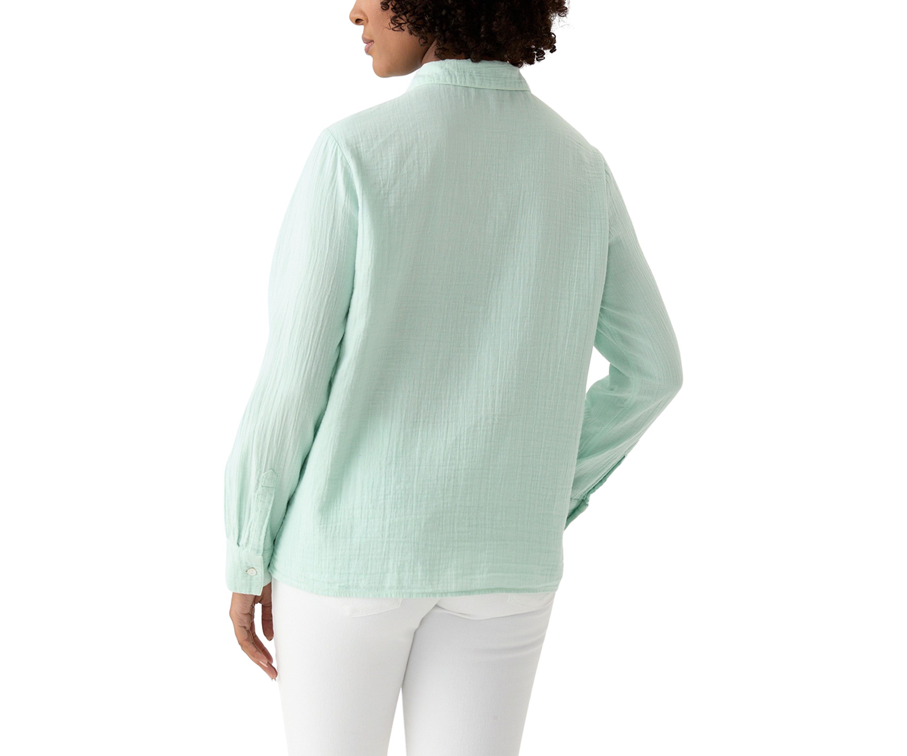 Womens Long Sleeve Collar Gauze Shirt