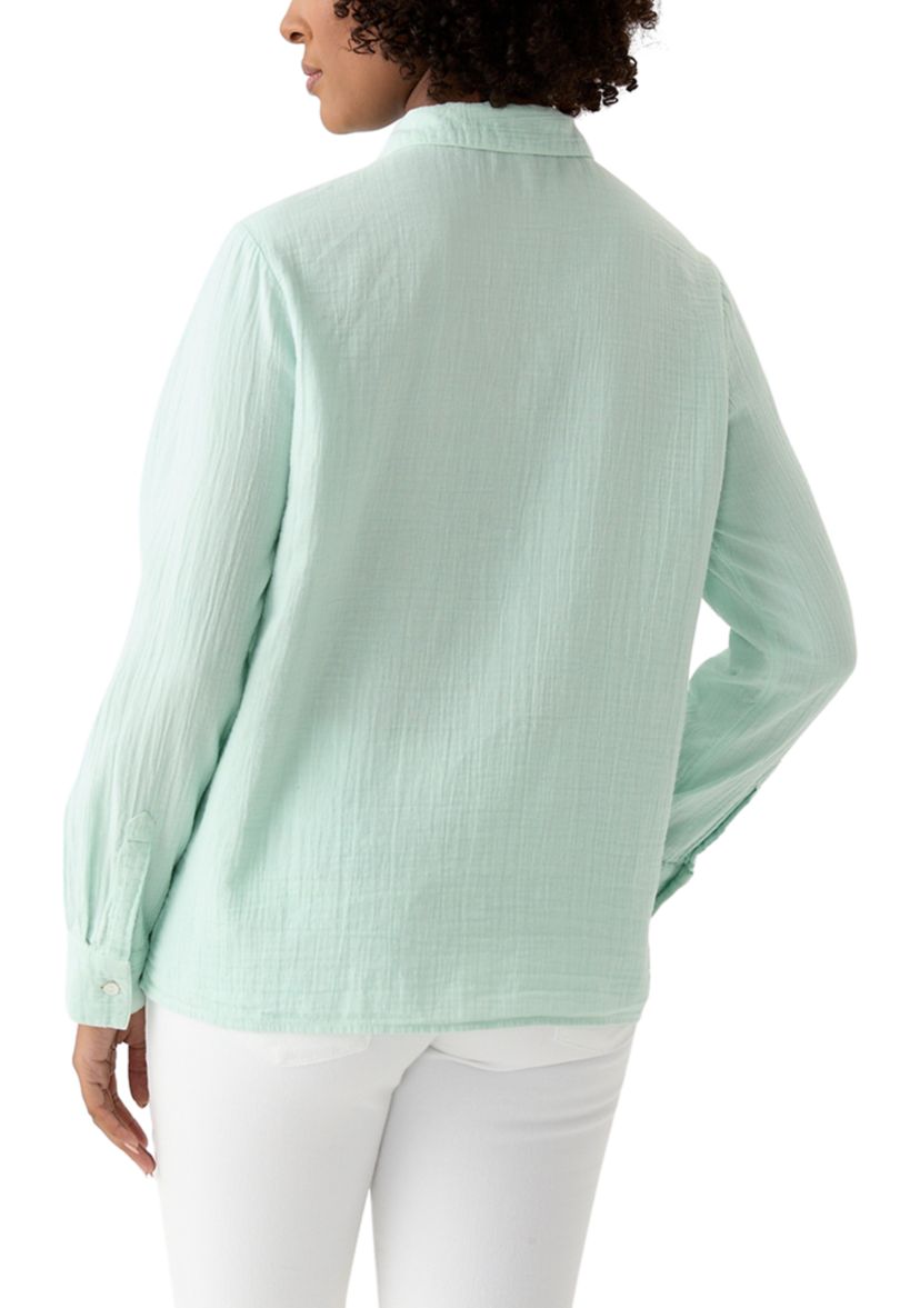 Womens Long Sleeve Collar Gauze Shirt